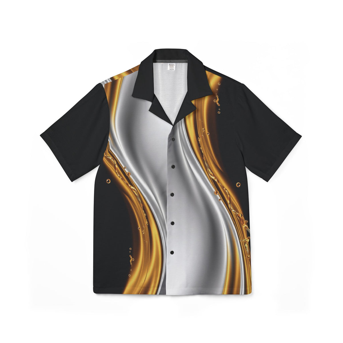 Men's Hawaiian Camp Shirt — Black & Gold Liquid Metal Print