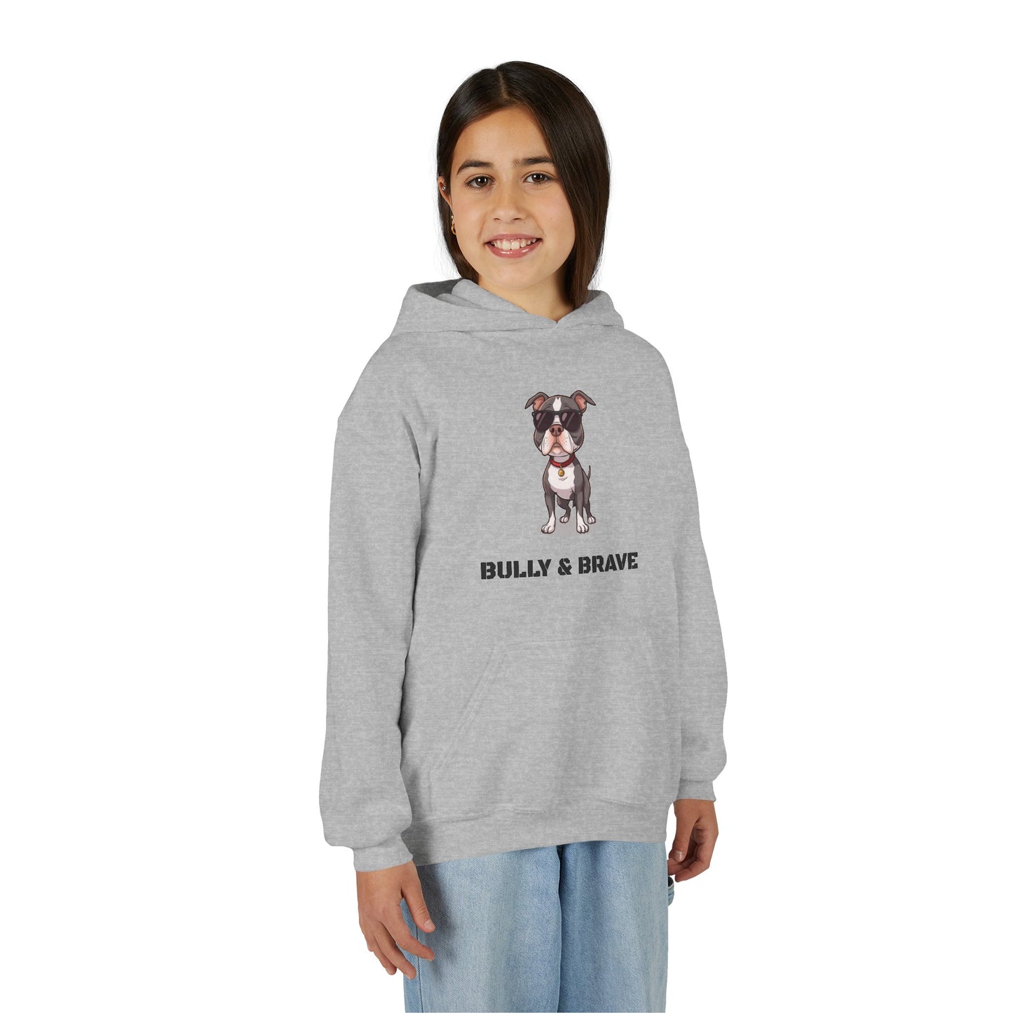Youth Hoodie — "Bully & Brave" Pitbull Puppy Graphic