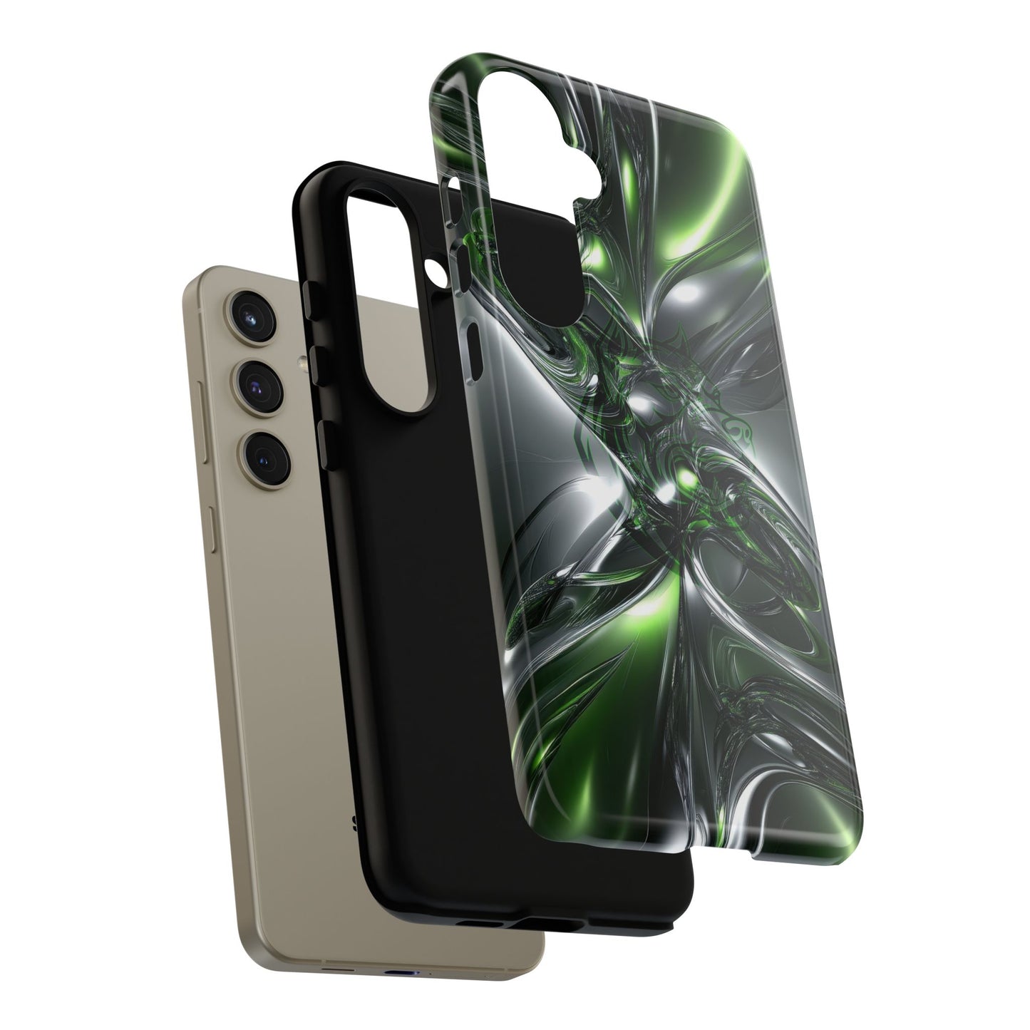 Green Metallic Abstract Tough Phone Case — Rugged Protective Phone Cover