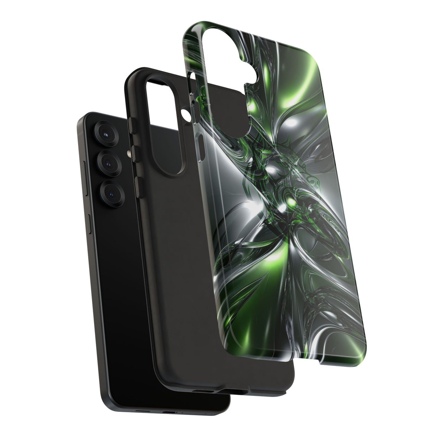 Green Metallic Abstract Tough Phone Case — Rugged Protective Phone Cover