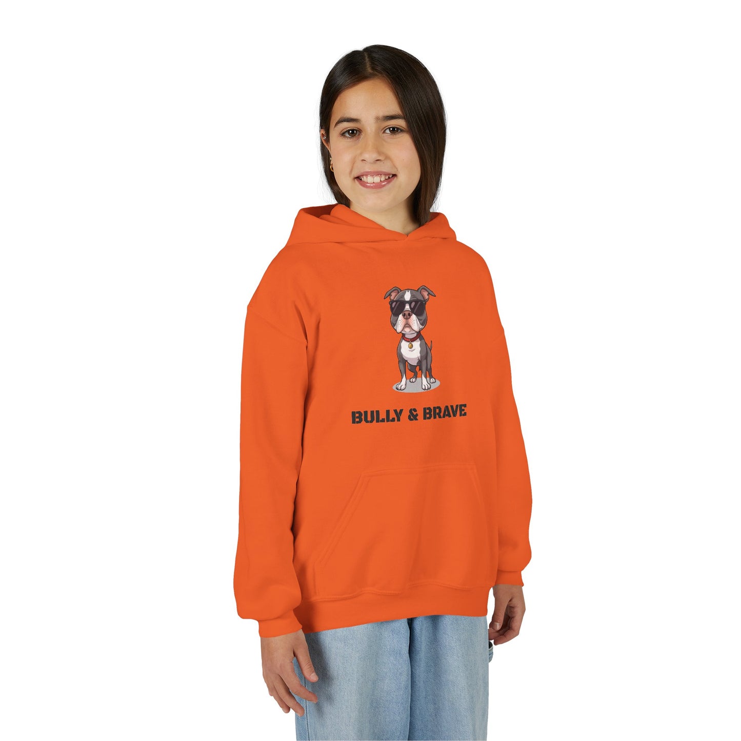 Youth Hoodie — "Bully & Brave" Pitbull Puppy Graphic
