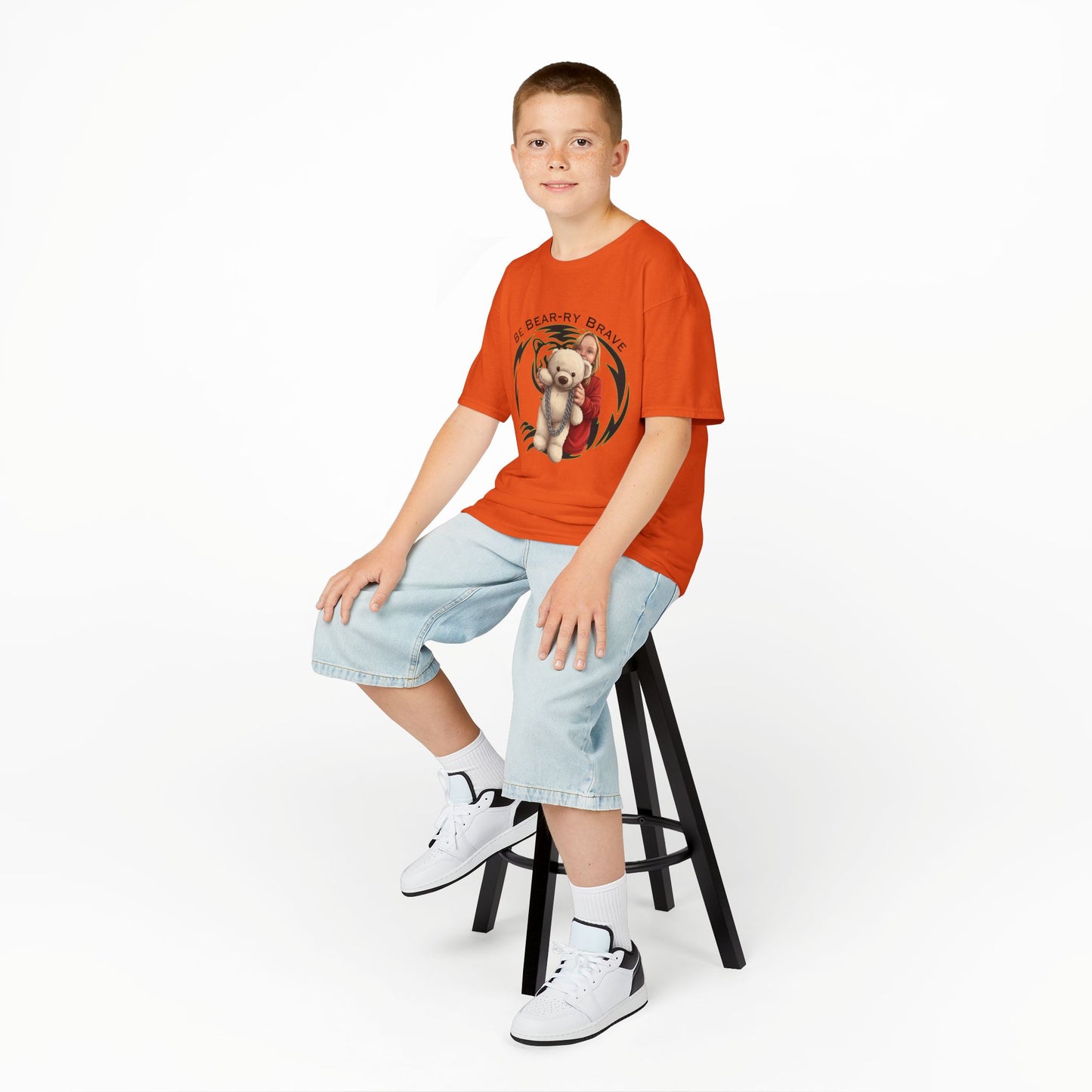Be Bear-ry Brave Kids T-Shirt — Custom Photo-to-Cartoon Brave Bear Tee