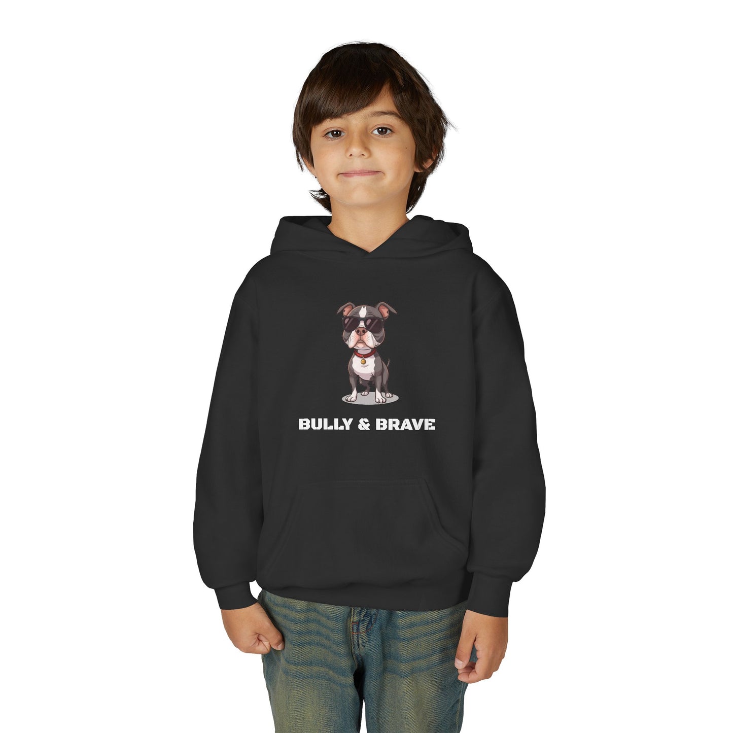 Youth Hoodie — "Bully & Brave" Pitbull Puppy Graphic