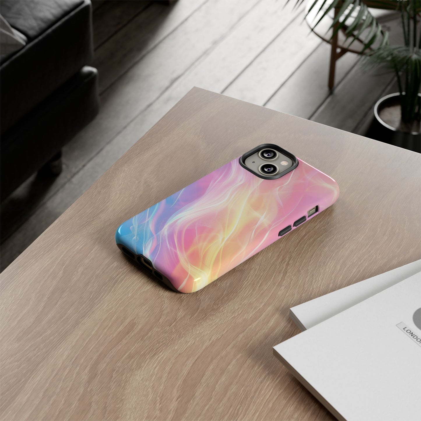 Pastel Marble Tough Phone Case — Protective iPhone Cover with Pink Blue Gradient Swirl
