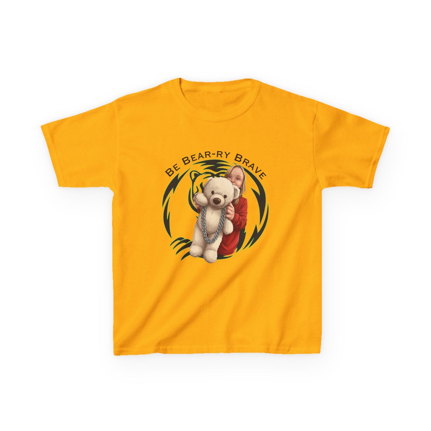 Be Bear-ry Brave Kids T-Shirt — Custom Photo-to-Cartoon Brave Bear Tee