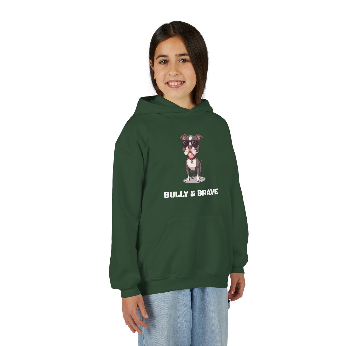 Youth Hoodie — "Bully & Brave" Pitbull Puppy Graphic