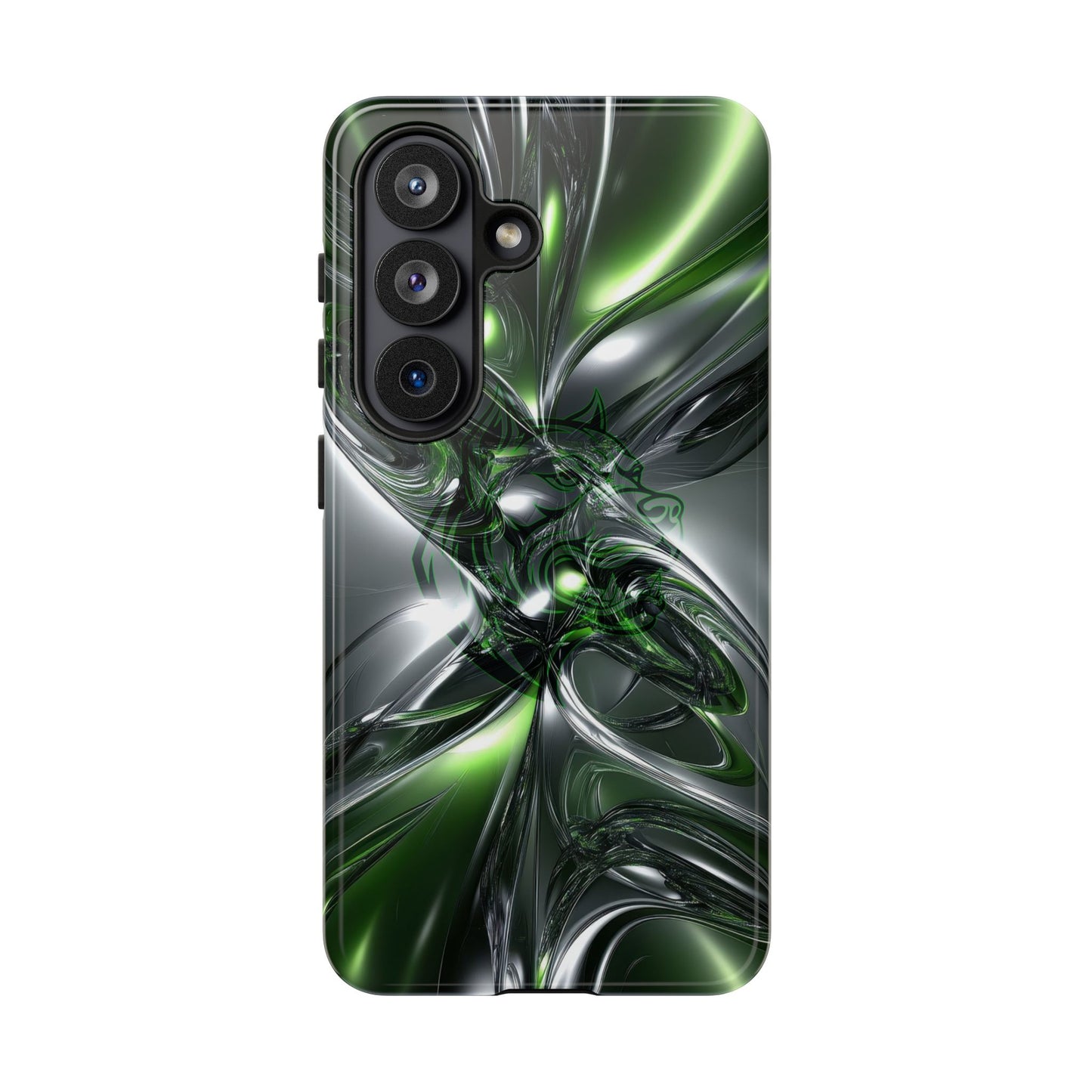 Green Metallic Abstract Tough Phone Case — Rugged Protective Phone Cover