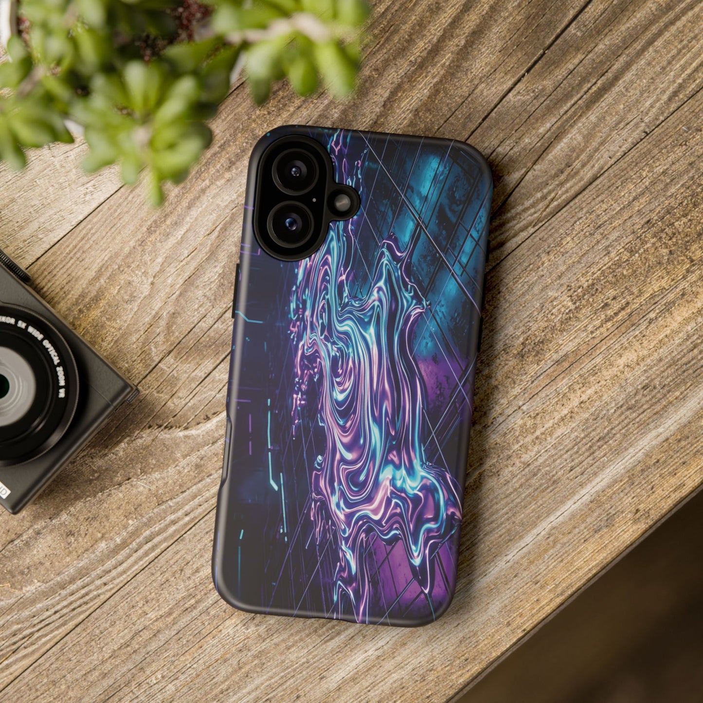 Galaxy Resin Water Tough Case — Neon Purple Blue Abstract Phone Cover