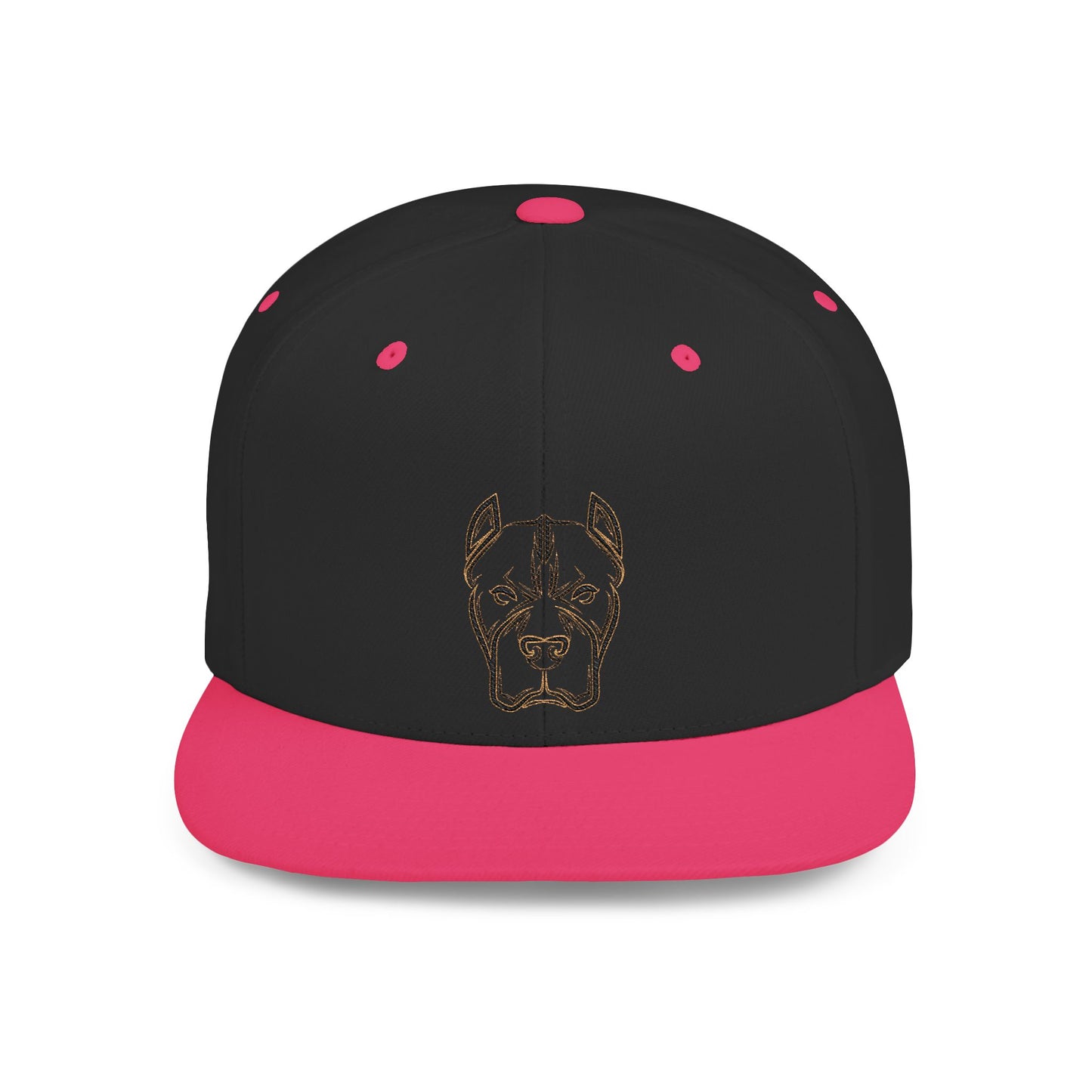 Pitbull Outline Flat Bill Snapback Hat — Minimal Embroidered Dog Face Cap