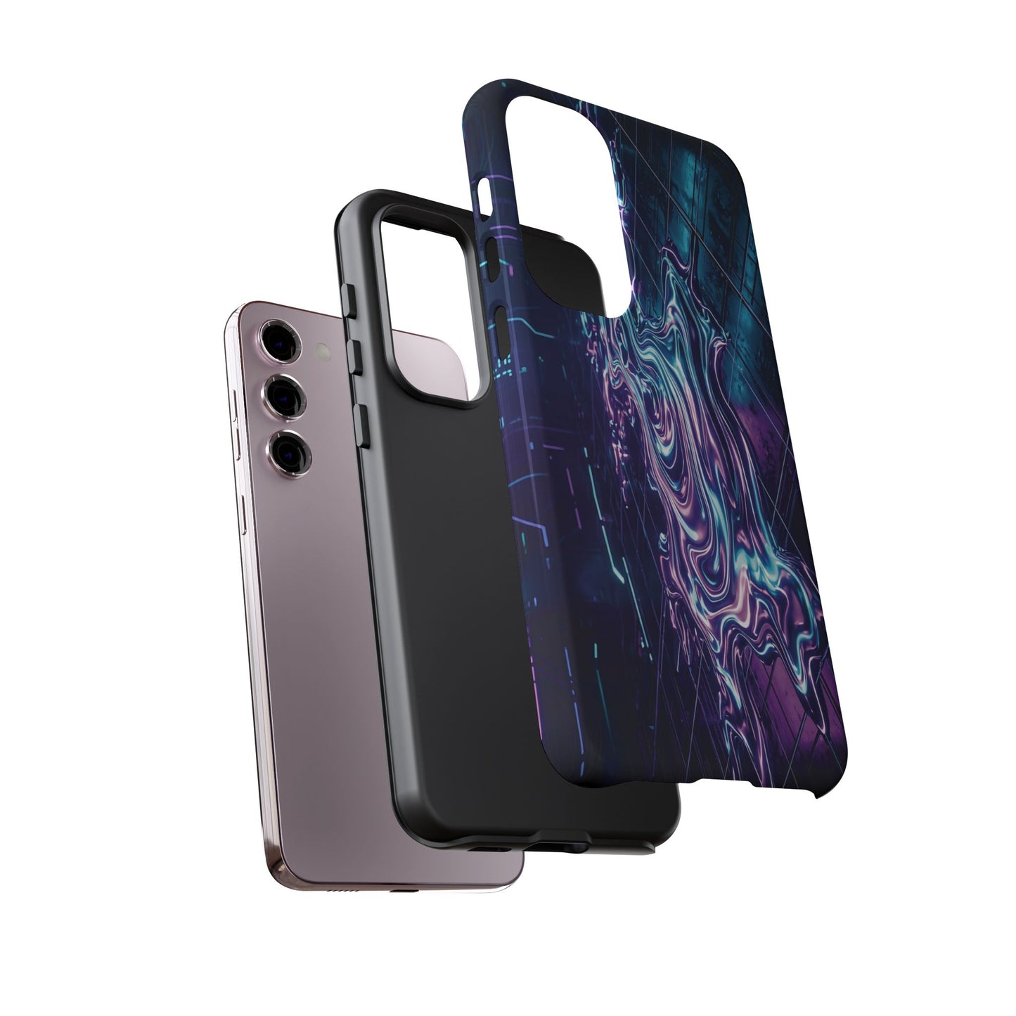 Galaxy Resin Water Tough Case — Neon Purple Blue Abstract Phone Cover