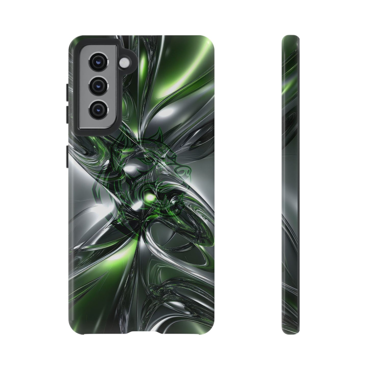 Green Metallic Abstract Tough Phone Case — Rugged Protective Phone Cover