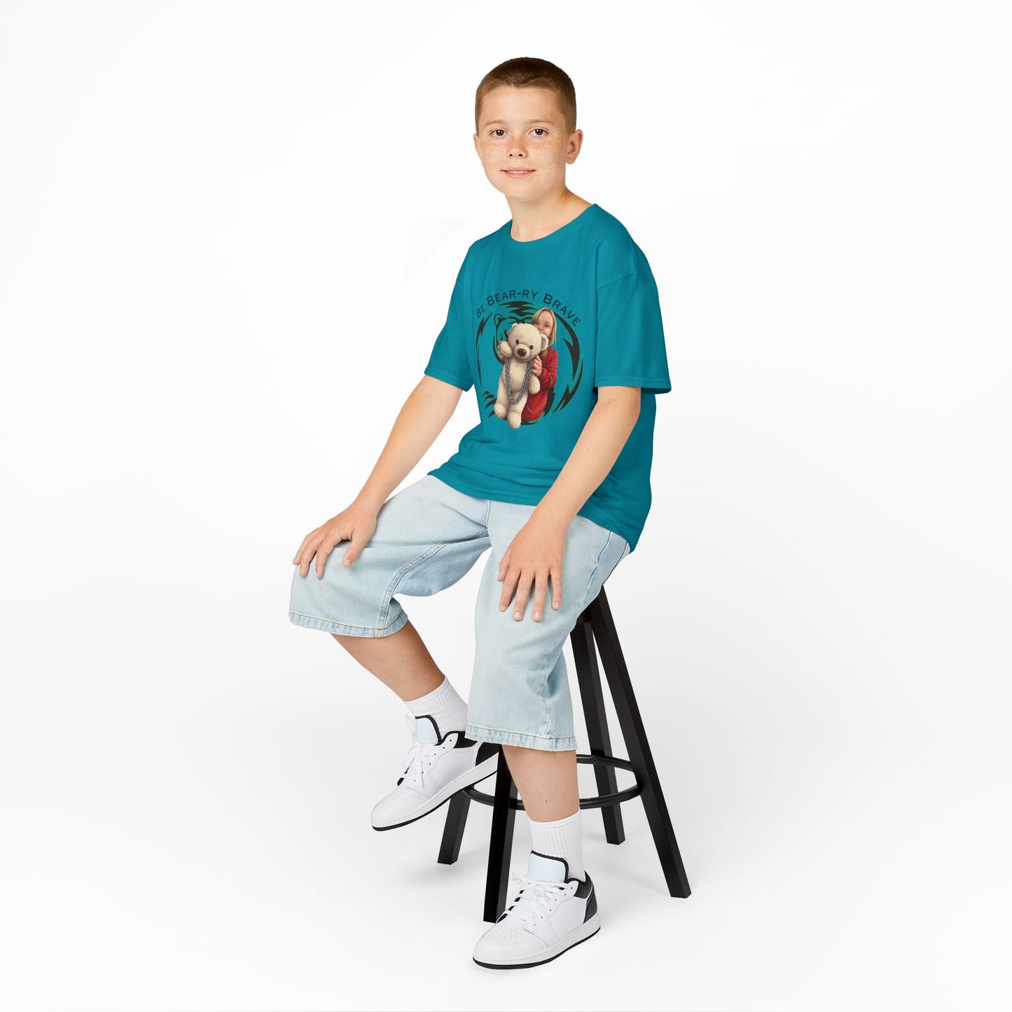 Be Bear-ry Brave Kids T-Shirt — Custom Photo-to-Cartoon Brave Bear Tee