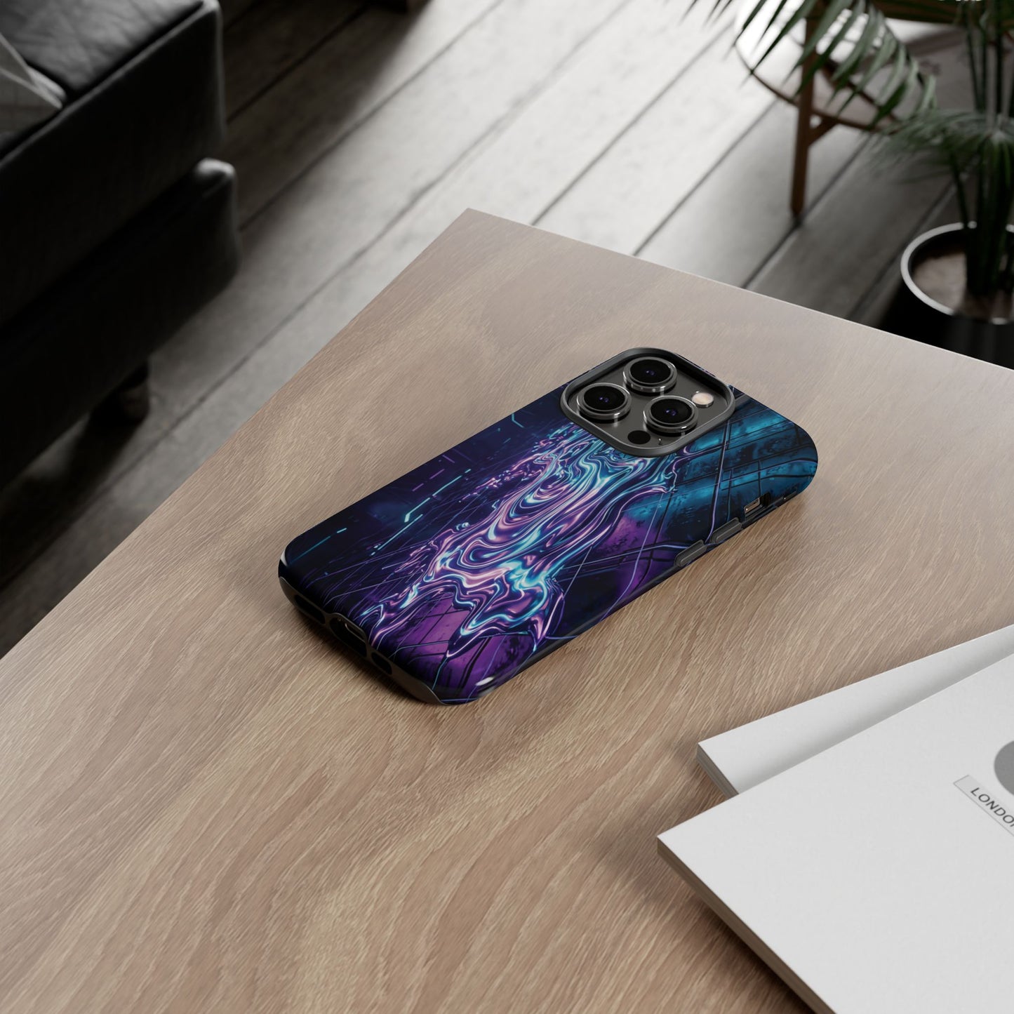 Galaxy Resin Water Tough Case — Neon Purple Blue Abstract Phone Cover