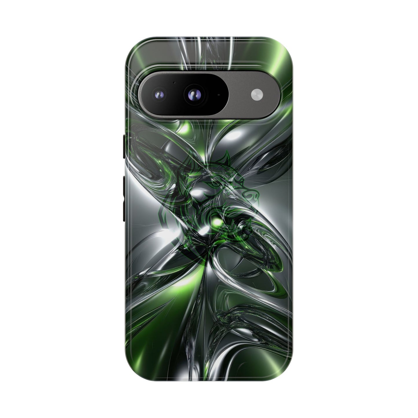 Green Metallic Abstract Tough Phone Case — Rugged Protective Phone Cover