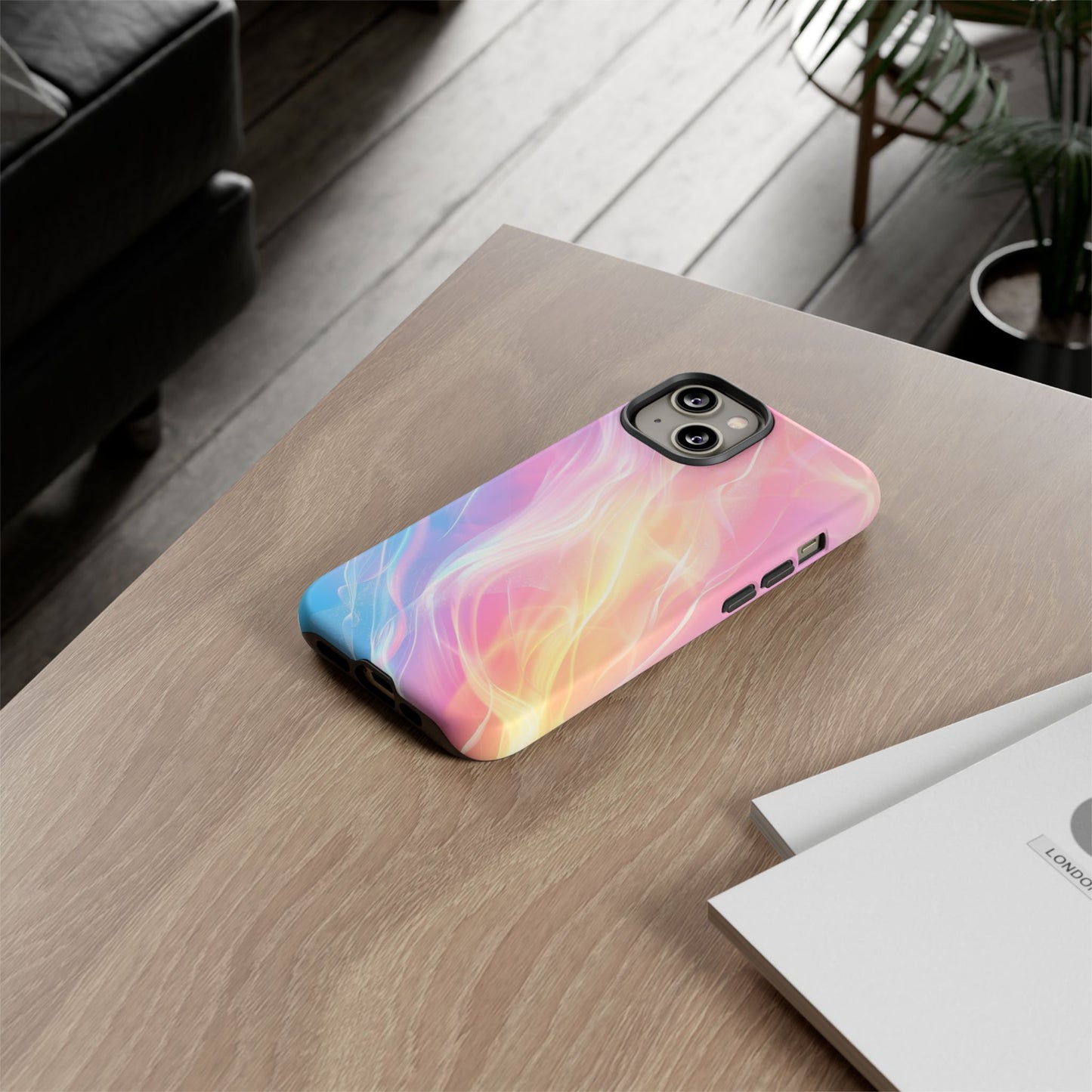Pastel Marble Tough Phone Case — Protective iPhone Cover with Pink Blue Gradient Swirl