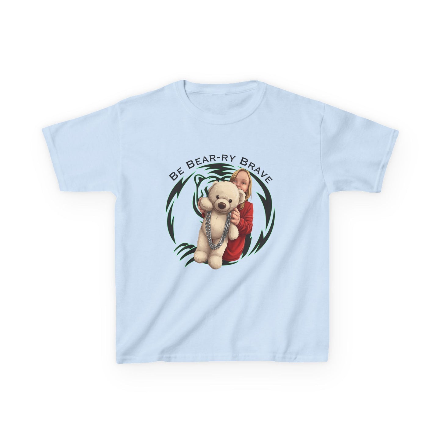 Be Bear-ry Brave Kids T-Shirt — Custom Photo-to-Cartoon Brave Bear Tee