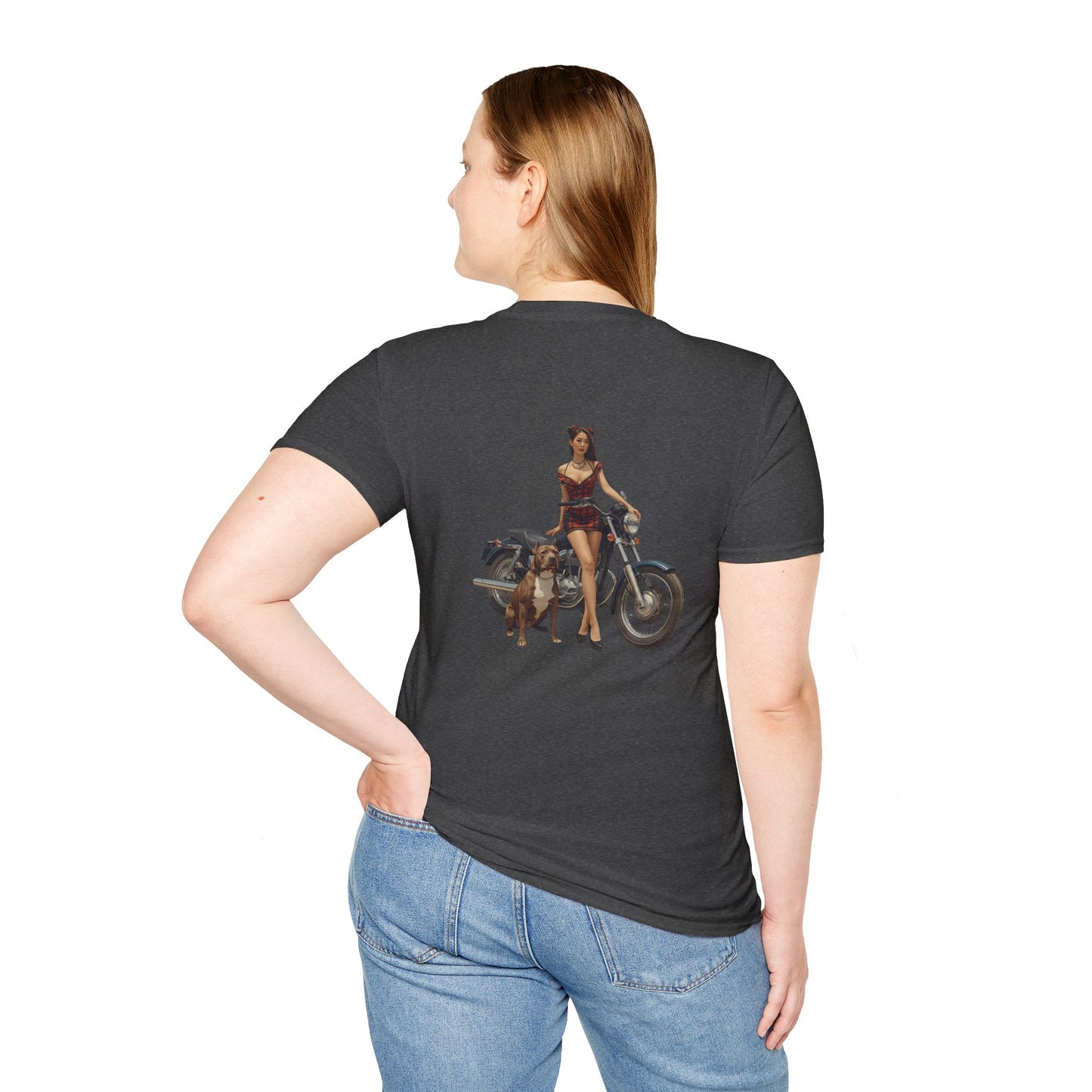 Motorcycle Pin-Up T-Shirt — Retro Biker Girl Graphic Tee