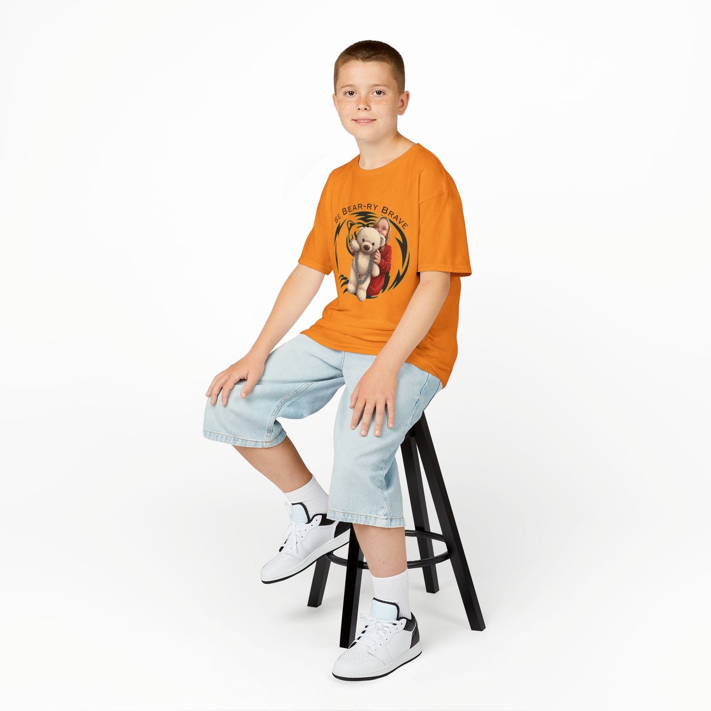 Be Bear-ry Brave Kids T-Shirt — Custom Photo-to-Cartoon Brave Bear Tee