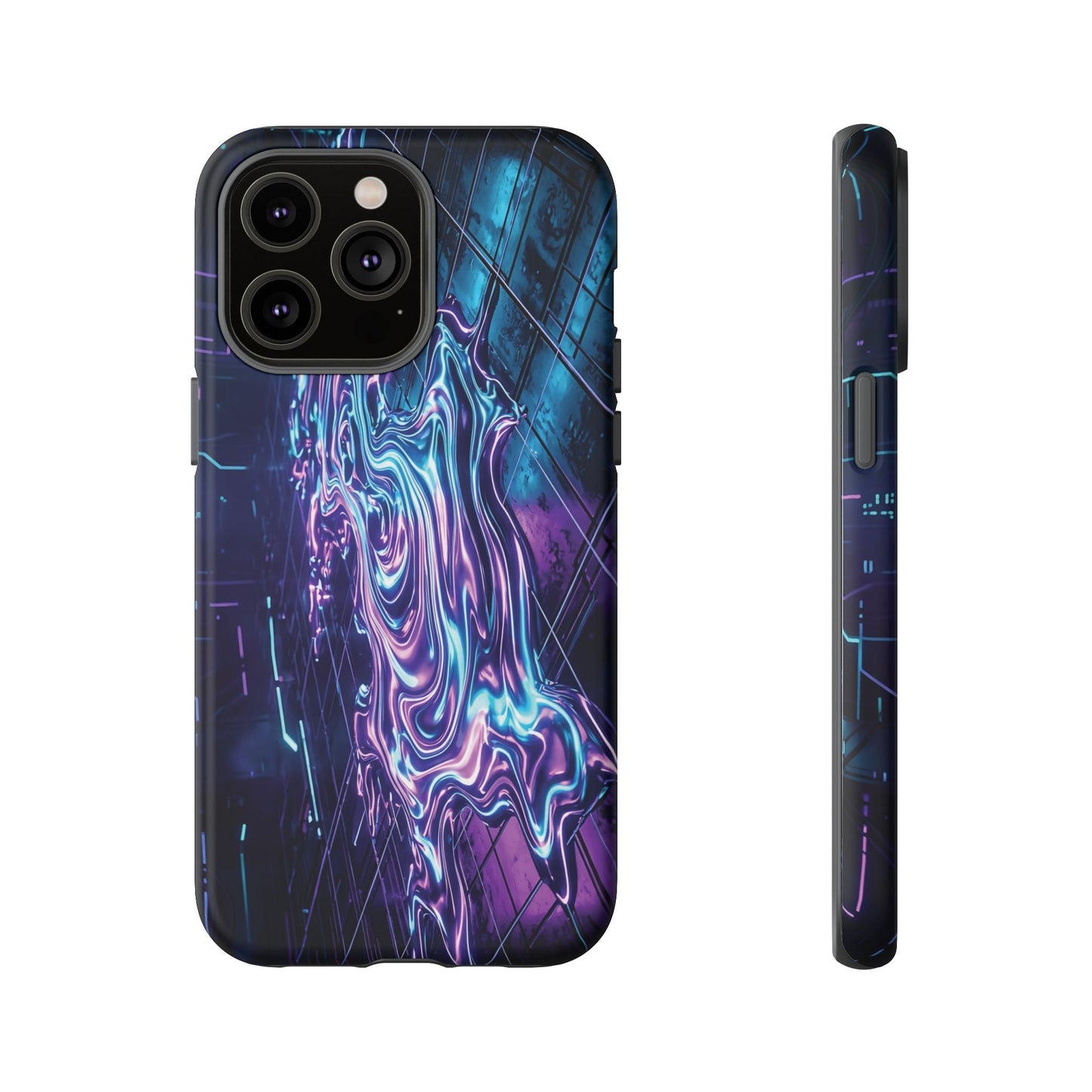 Galaxy Resin Water Tough Case — Neon Purple Blue Abstract Phone Cover