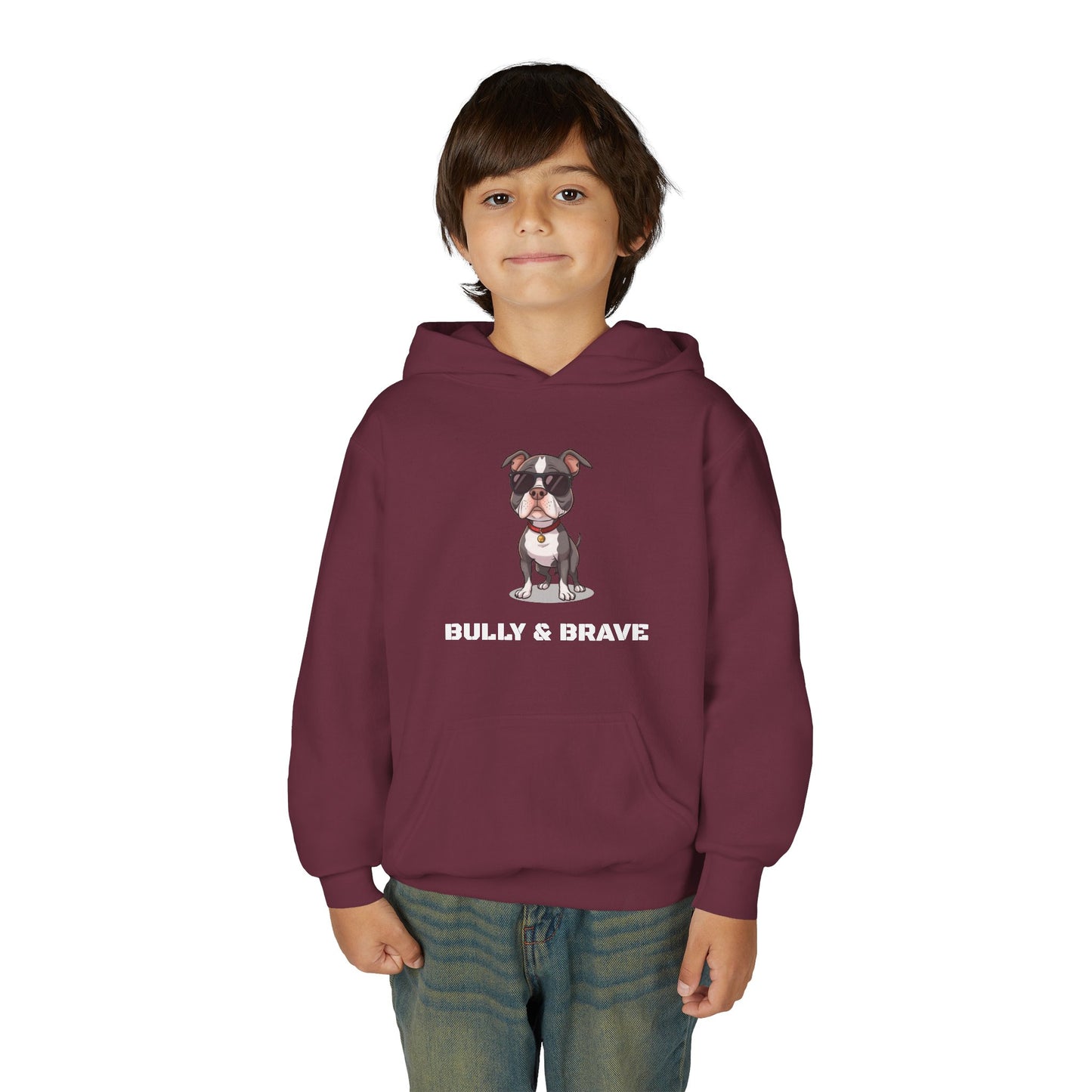 Youth Hoodie — "Bully & Brave" Pitbull Puppy Graphic