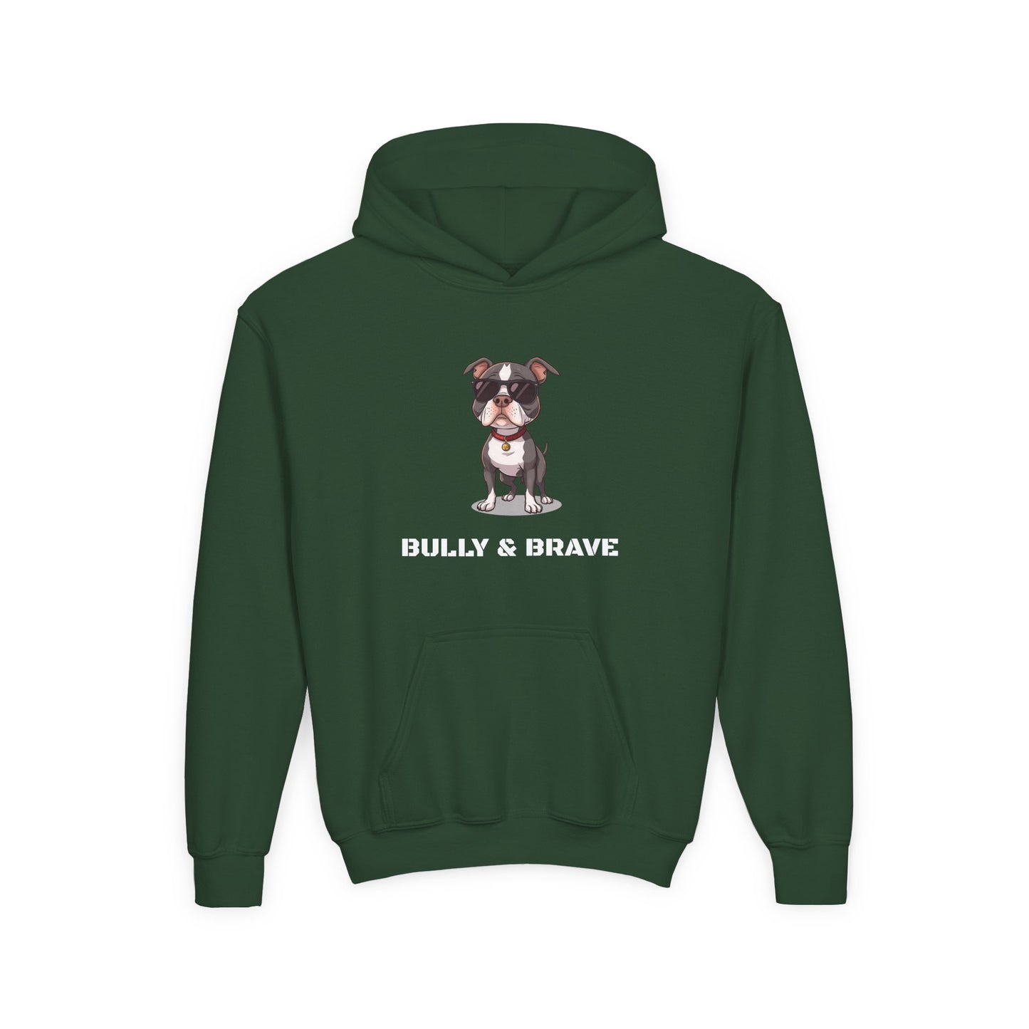 Youth Hoodie — "Bully & Brave" Pitbull Puppy Graphic