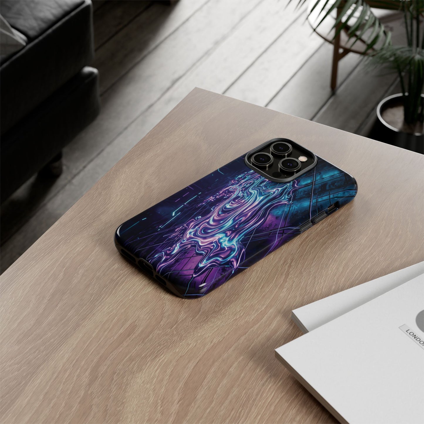 Galaxy Resin Water Tough Case — Neon Purple Blue Abstract Phone Cover