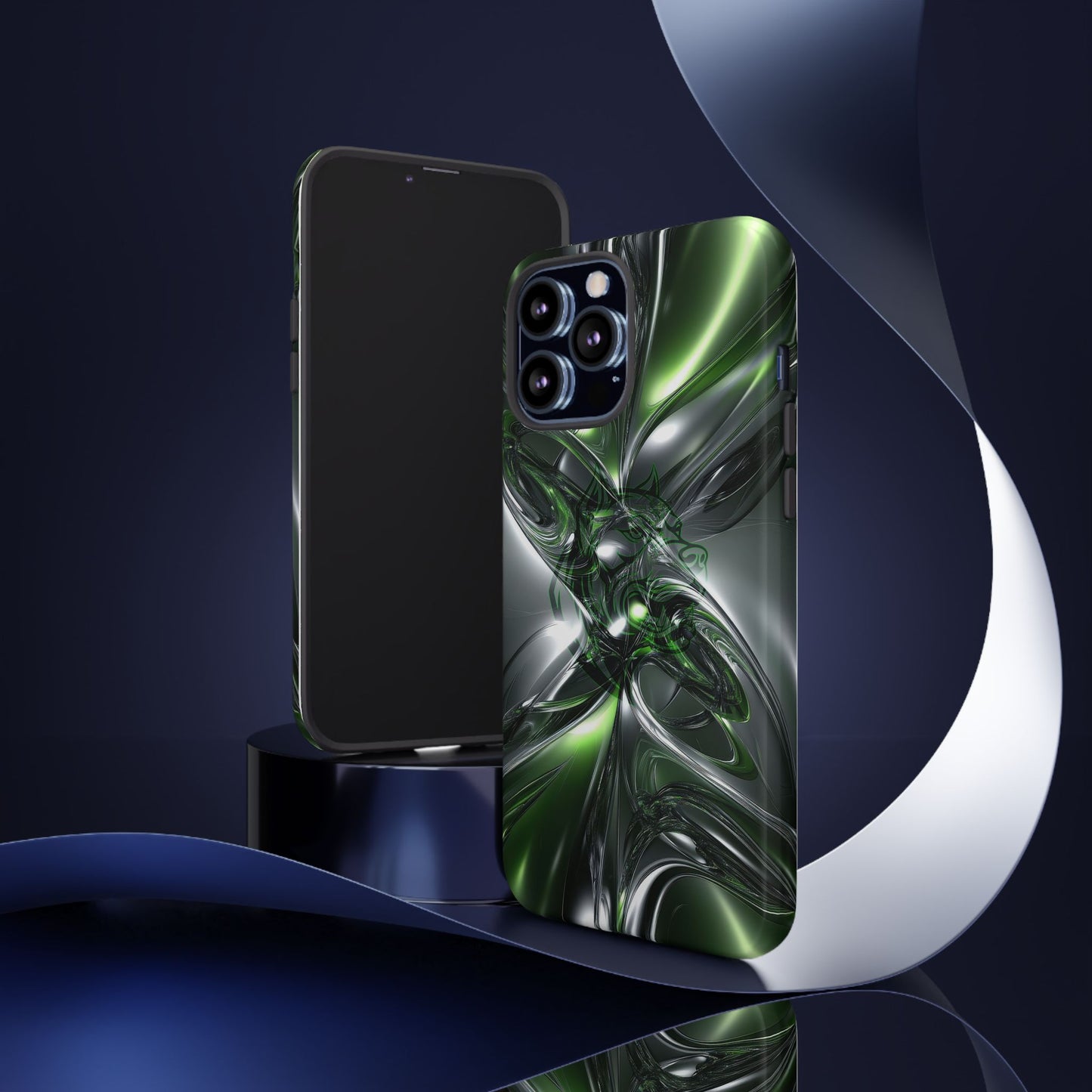 Green Metallic Abstract Tough Phone Case — Rugged Protective Phone Cover