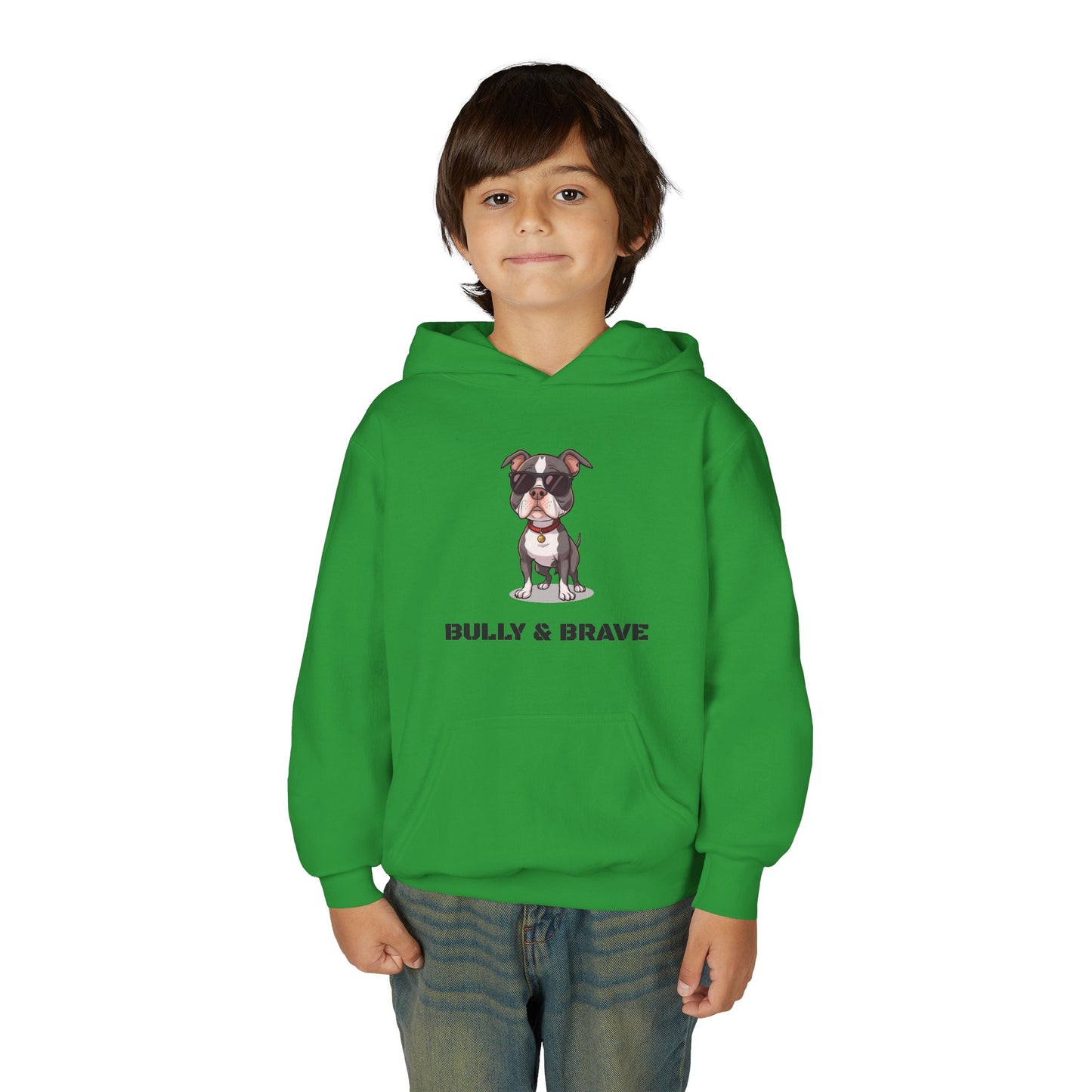 Youth Hoodie — "Bully & Brave" Pitbull Puppy Graphic