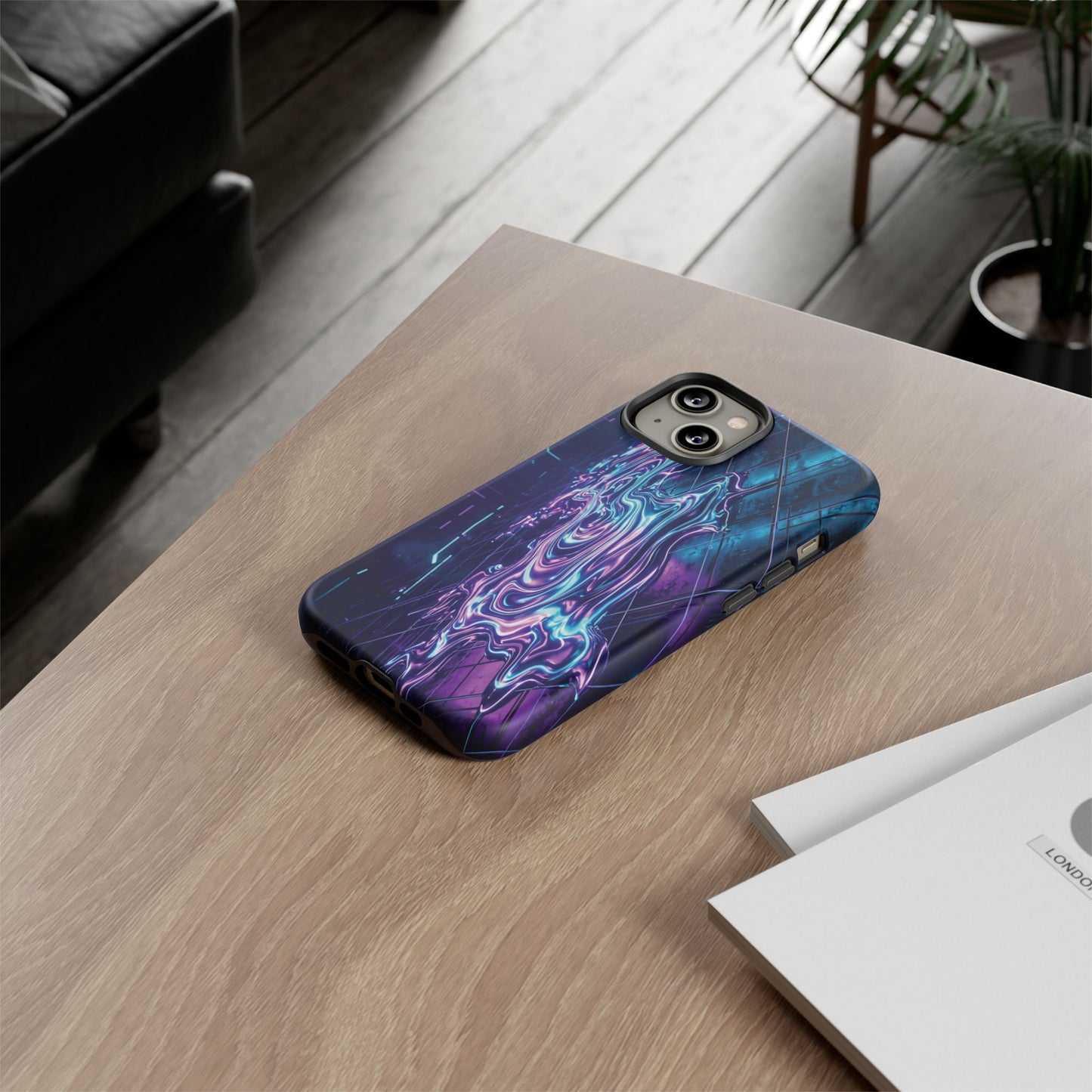 Galaxy Resin Water Tough Case — Neon Purple Blue Abstract Phone Cover