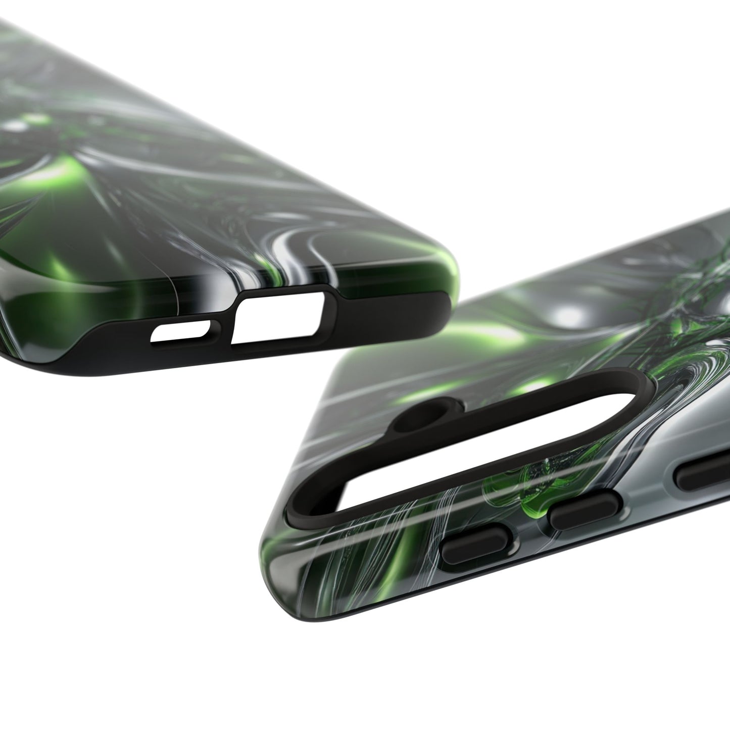 Green Metallic Abstract Tough Phone Case — Rugged Protective Phone Cover