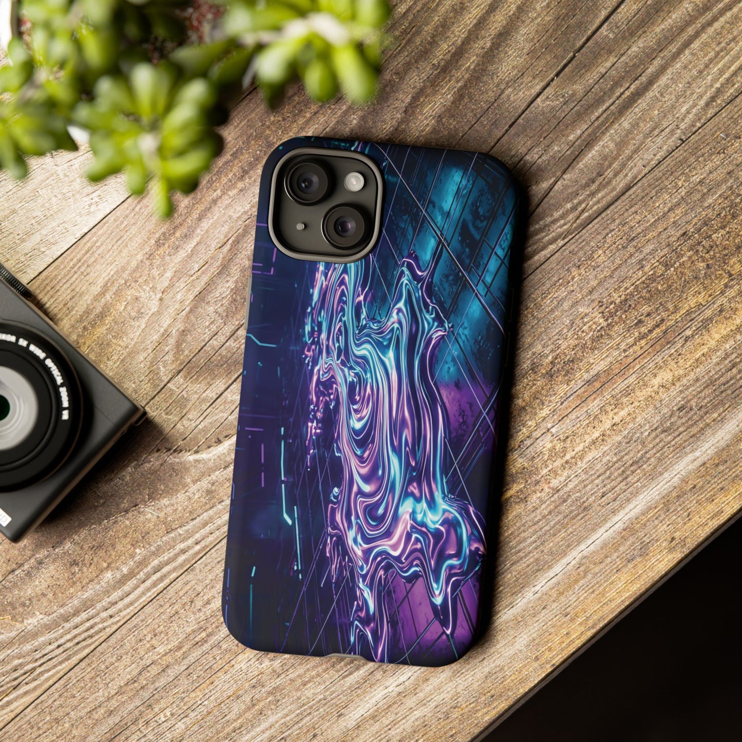 Galaxy Resin Water Tough Case — Neon Purple Blue Abstract Phone Cover