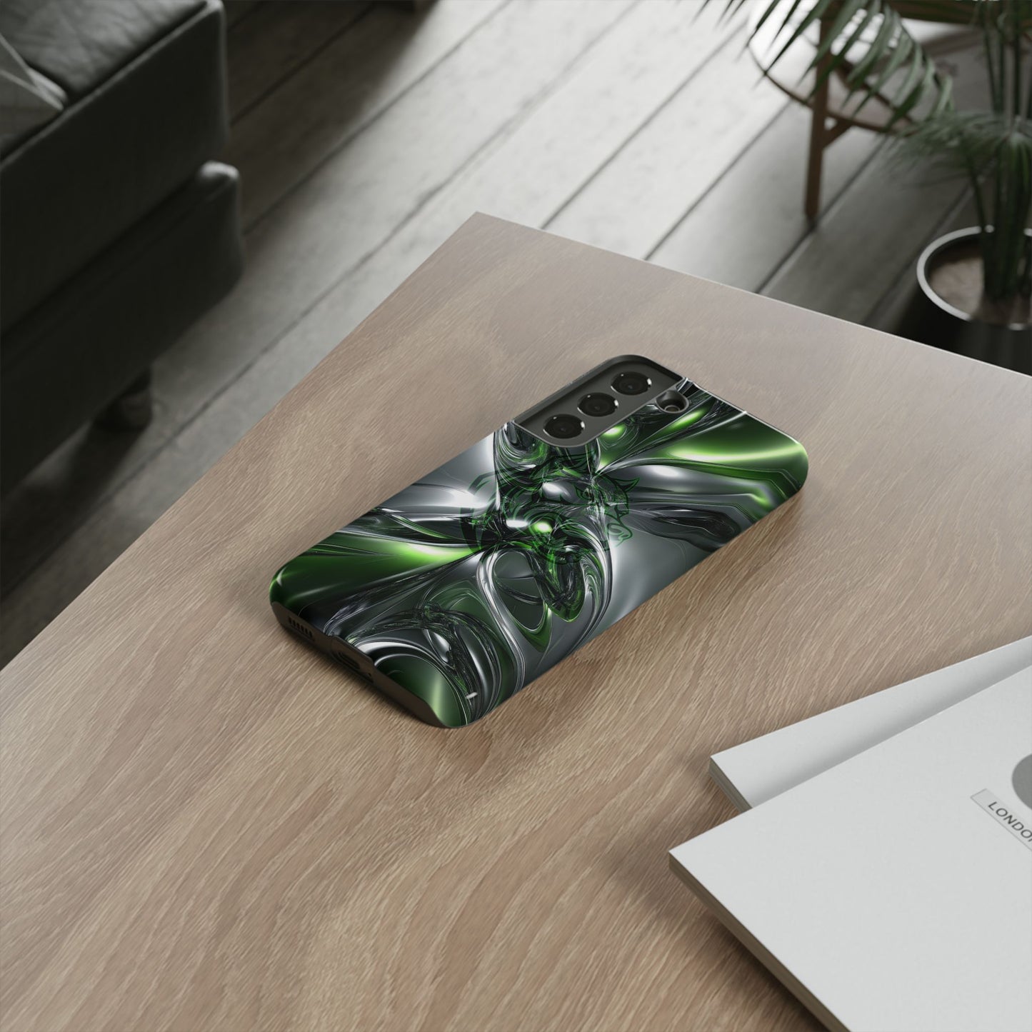 Green Metallic Abstract Tough Phone Case — Rugged Protective Phone Cover