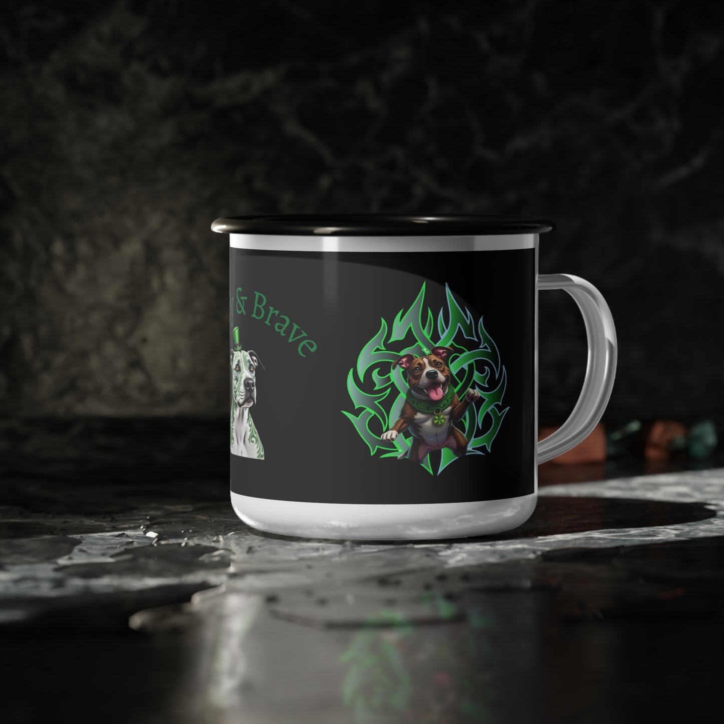 Bully & Brave Pit Bull Enamel Camp Cup — St. Patrick’s Day Camping Mug