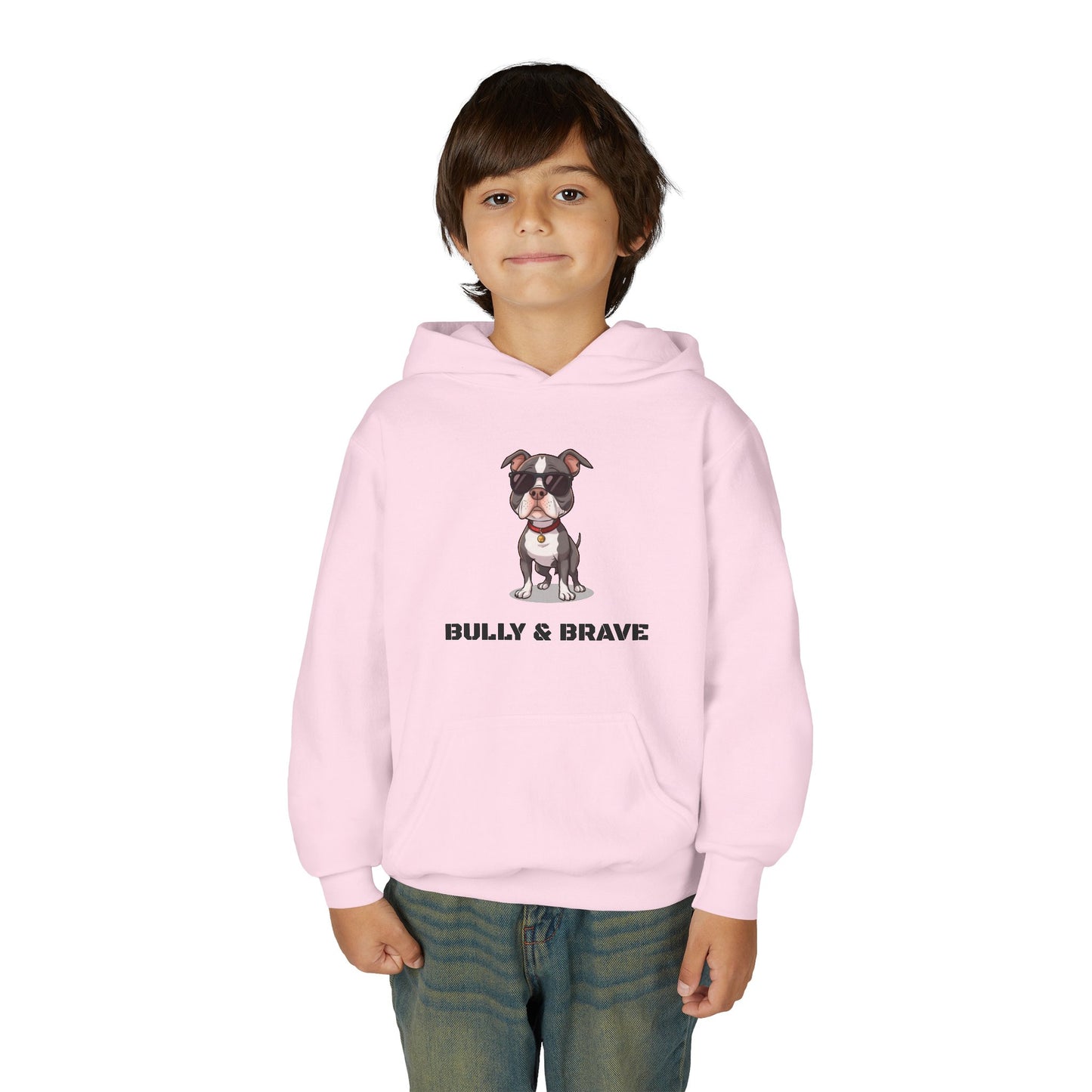 Youth Hoodie — "Bully & Brave" Pitbull Puppy Graphic