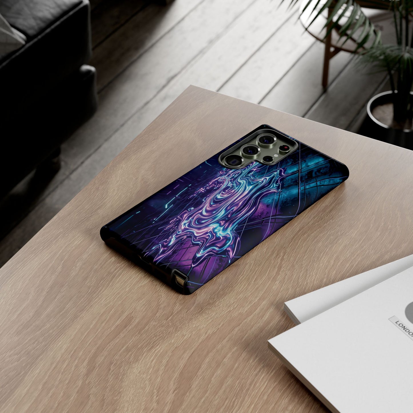 Galaxy Resin Water Tough Case — Neon Purple Blue Abstract Phone Cover