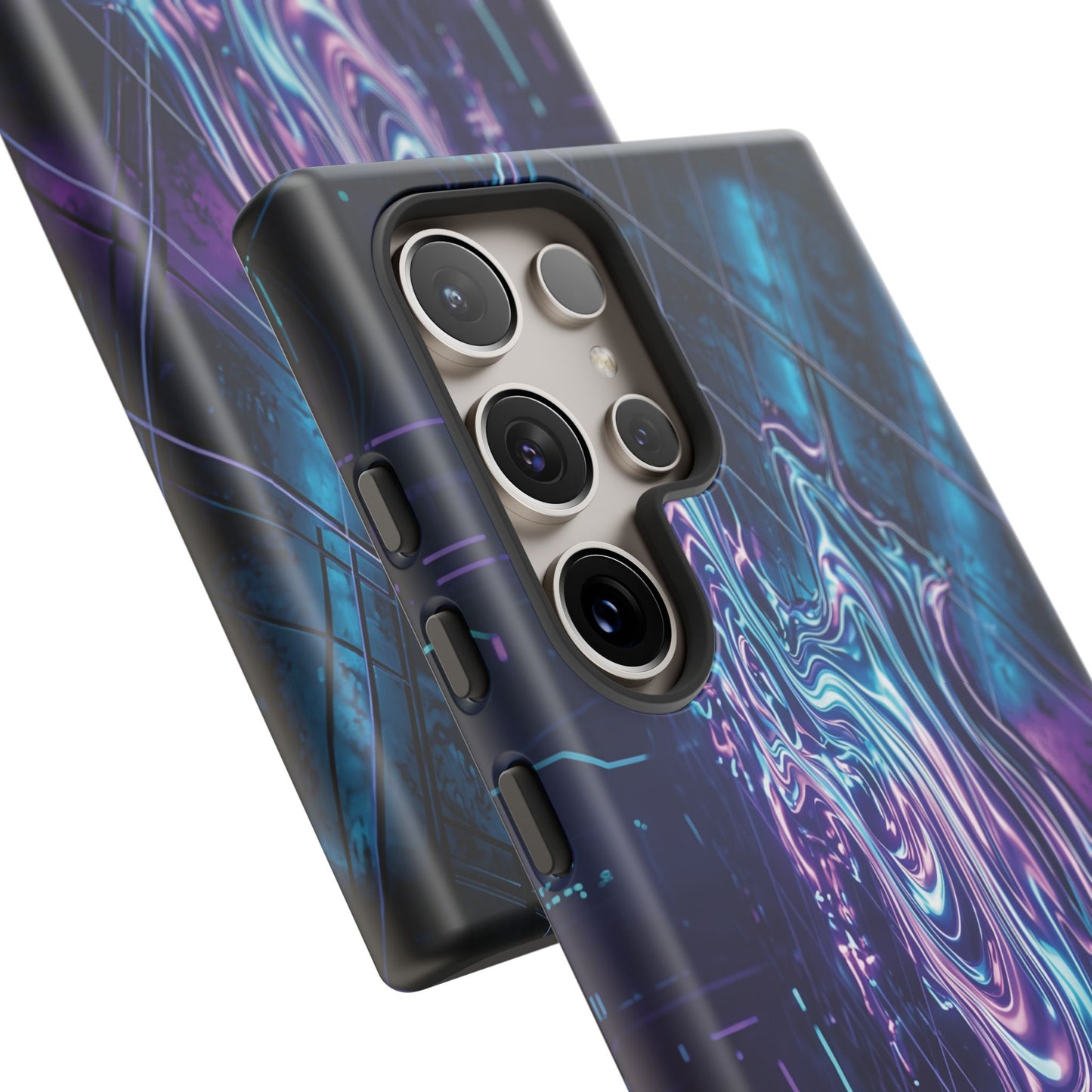 Galaxy Resin Water Tough Case — Neon Purple Blue Abstract Phone Cover