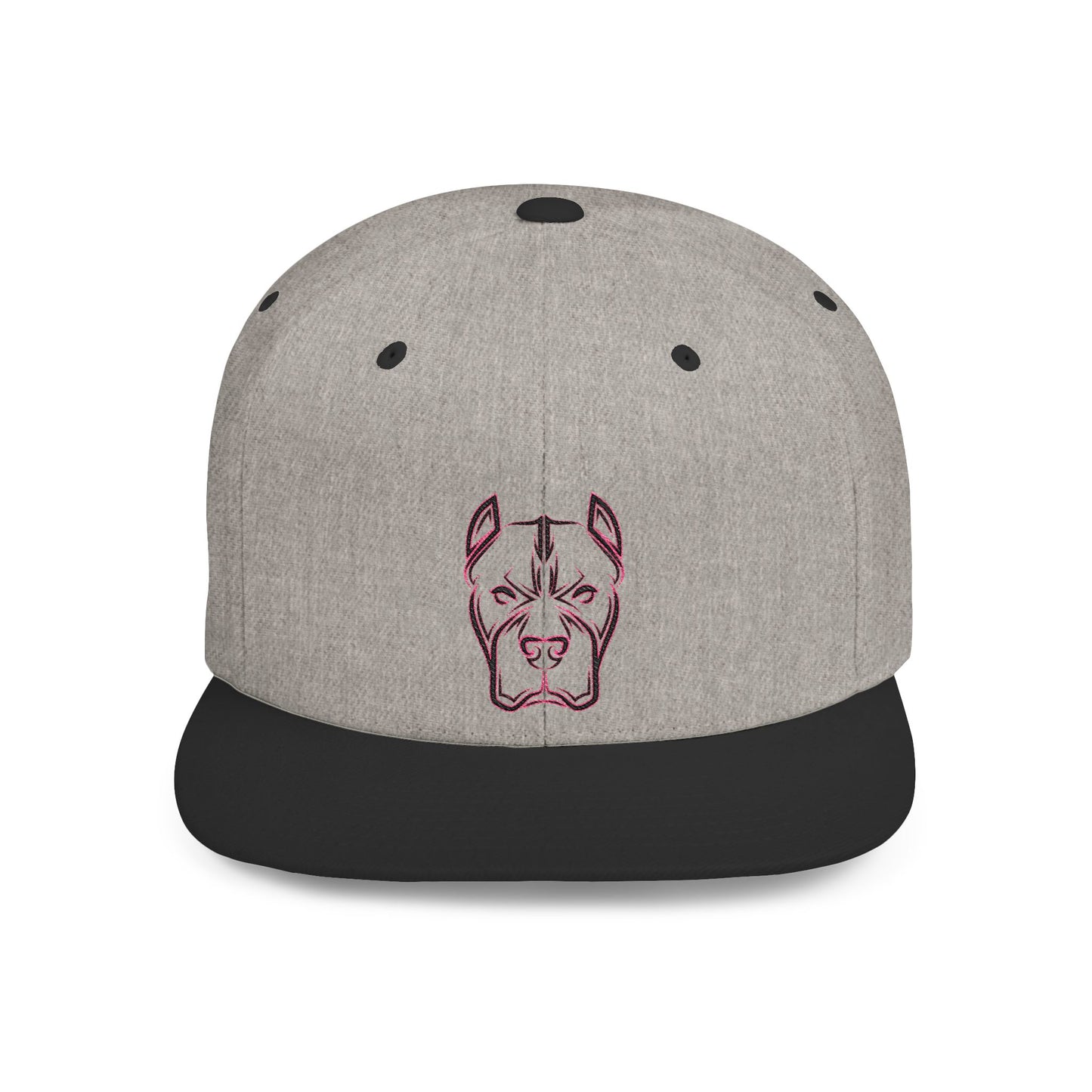 Pitbull Embroidered Flat Bill Snapback Hat — Minimal Dog Face Cap for Pet Lovers