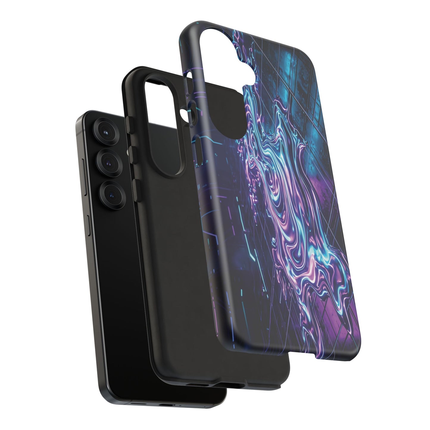 Galaxy Resin Water Tough Case — Neon Purple Blue Abstract Phone Cover