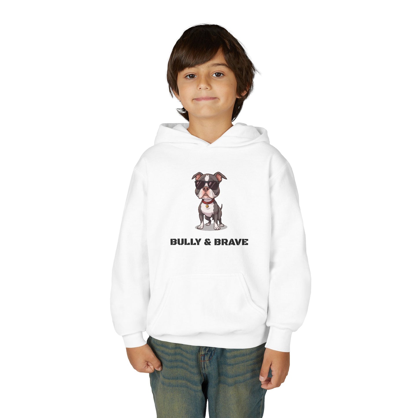 Youth Hoodie — "Bully & Brave" Pitbull Puppy Graphic