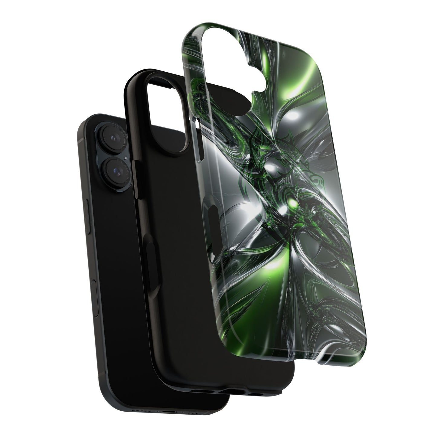 Green Metallic Abstract Tough Phone Case — Rugged Protective Phone Cover