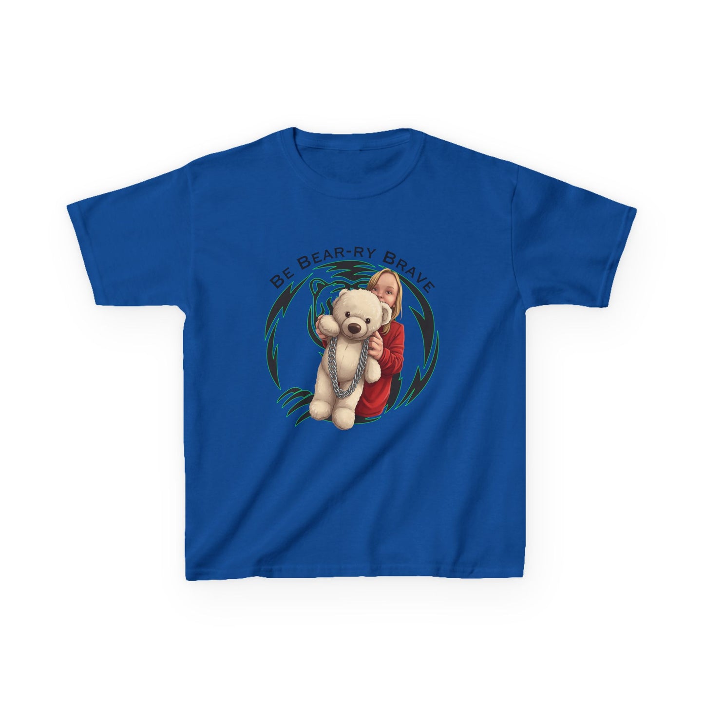 Be Bear-ry Brave Kids T-Shirt — Custom Photo-to-Cartoon Brave Bear Tee