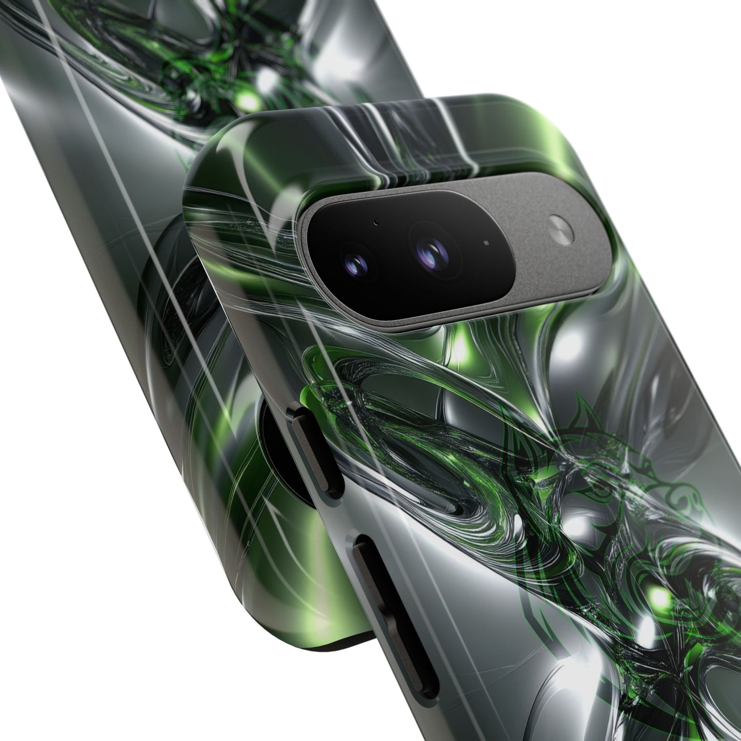 Green Metallic Abstract Tough Phone Case — Rugged Protective Phone Cover