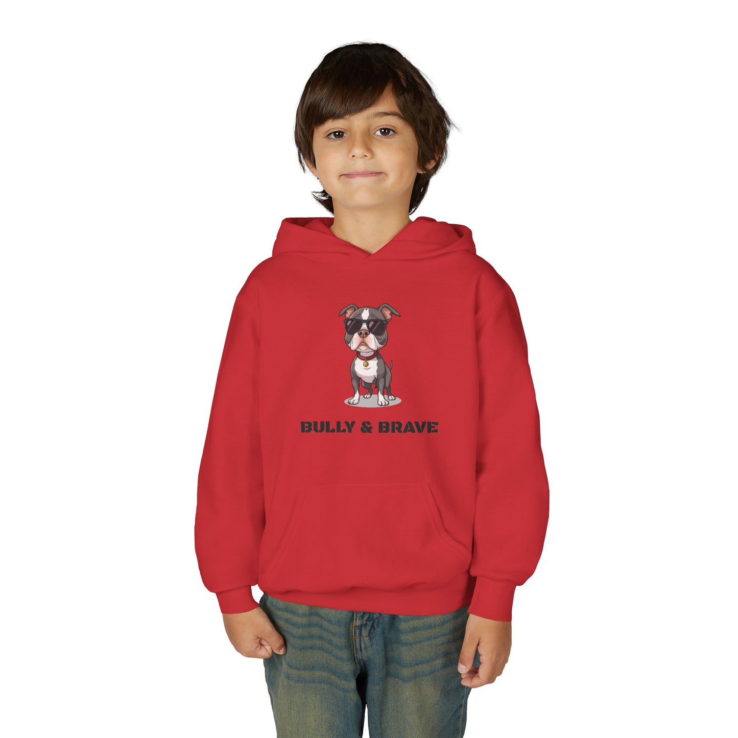 Youth Hoodie — "Bully & Brave" Pitbull Puppy Graphic