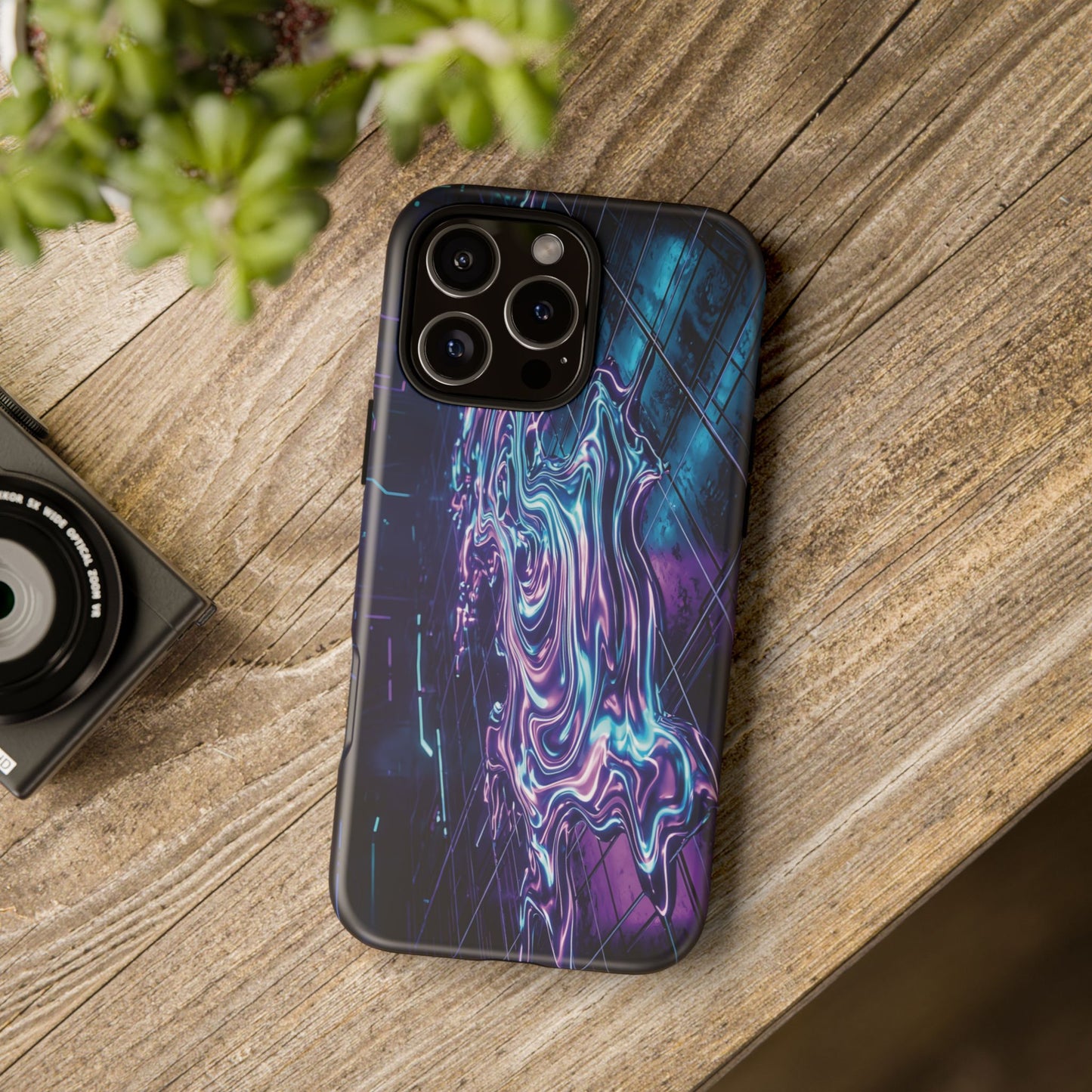 Galaxy Resin Water Tough Case — Neon Purple Blue Abstract Phone Cover