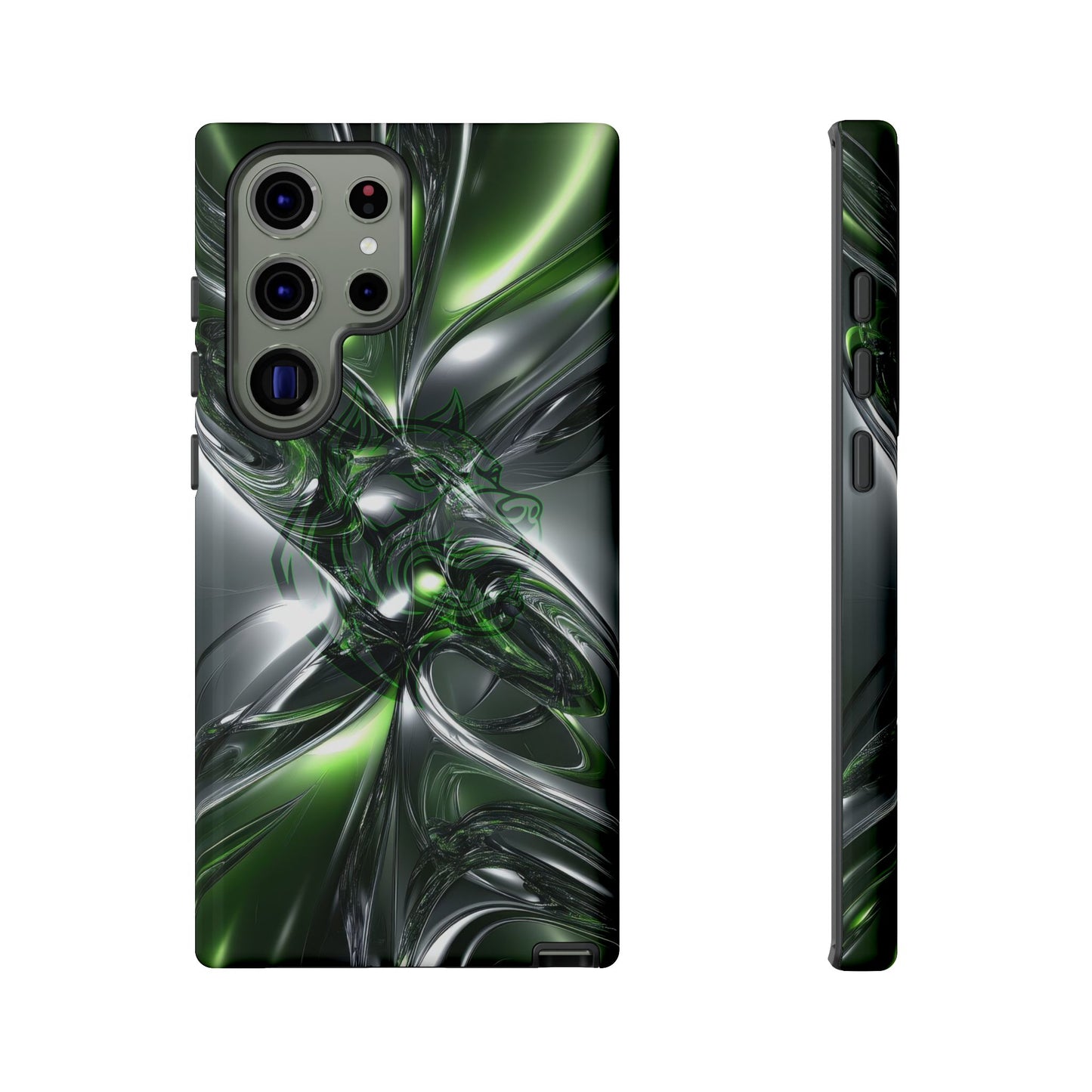 Green Metallic Abstract Tough Phone Case — Rugged Protective Phone Cover