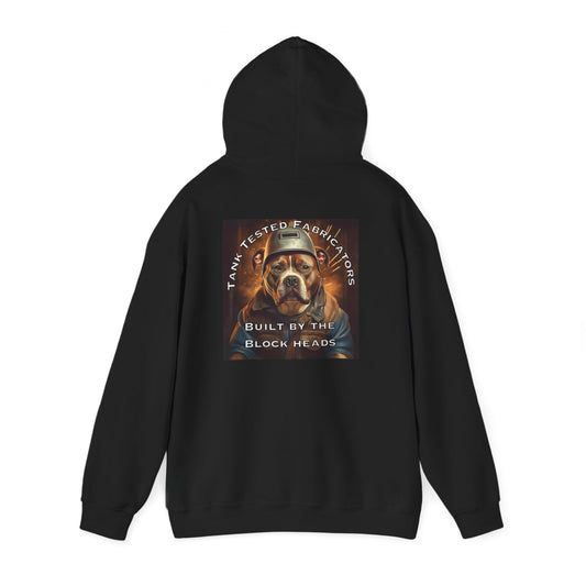 Molten Metal Hoodie — Vintage Pitbull Welder Graphic Sweatshirt ("Built by the Block Heads")