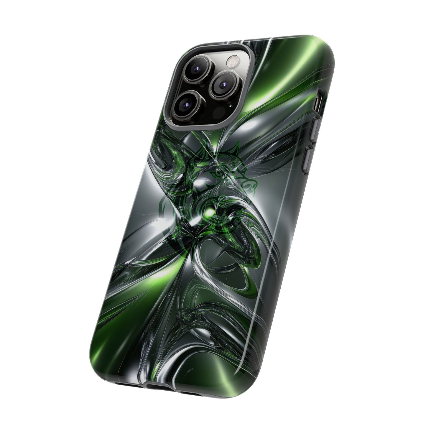 Green Metallic Abstract Tough Phone Case — Rugged Protective Phone Cover