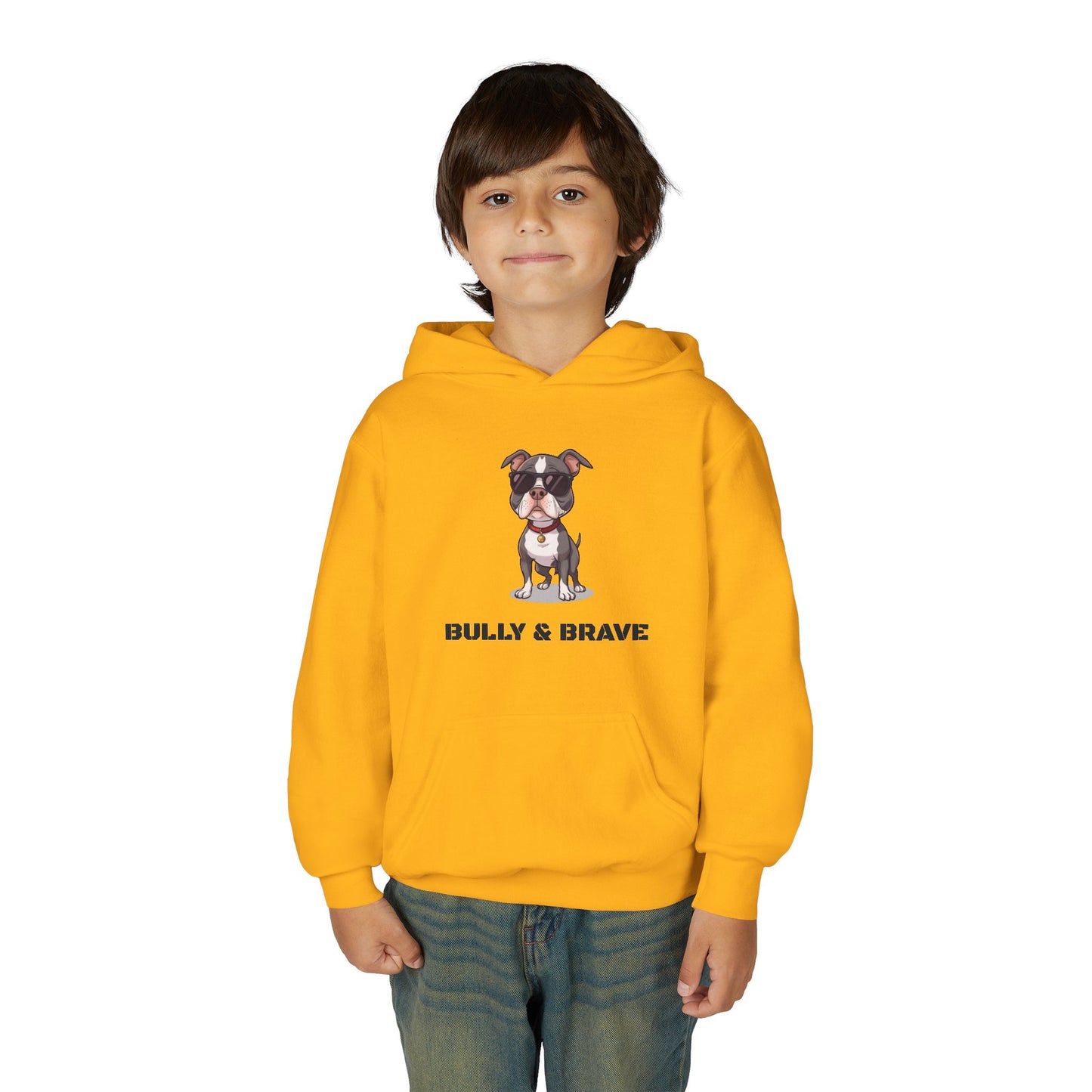 Youth Hoodie — "Bully & Brave" Pitbull Puppy Graphic