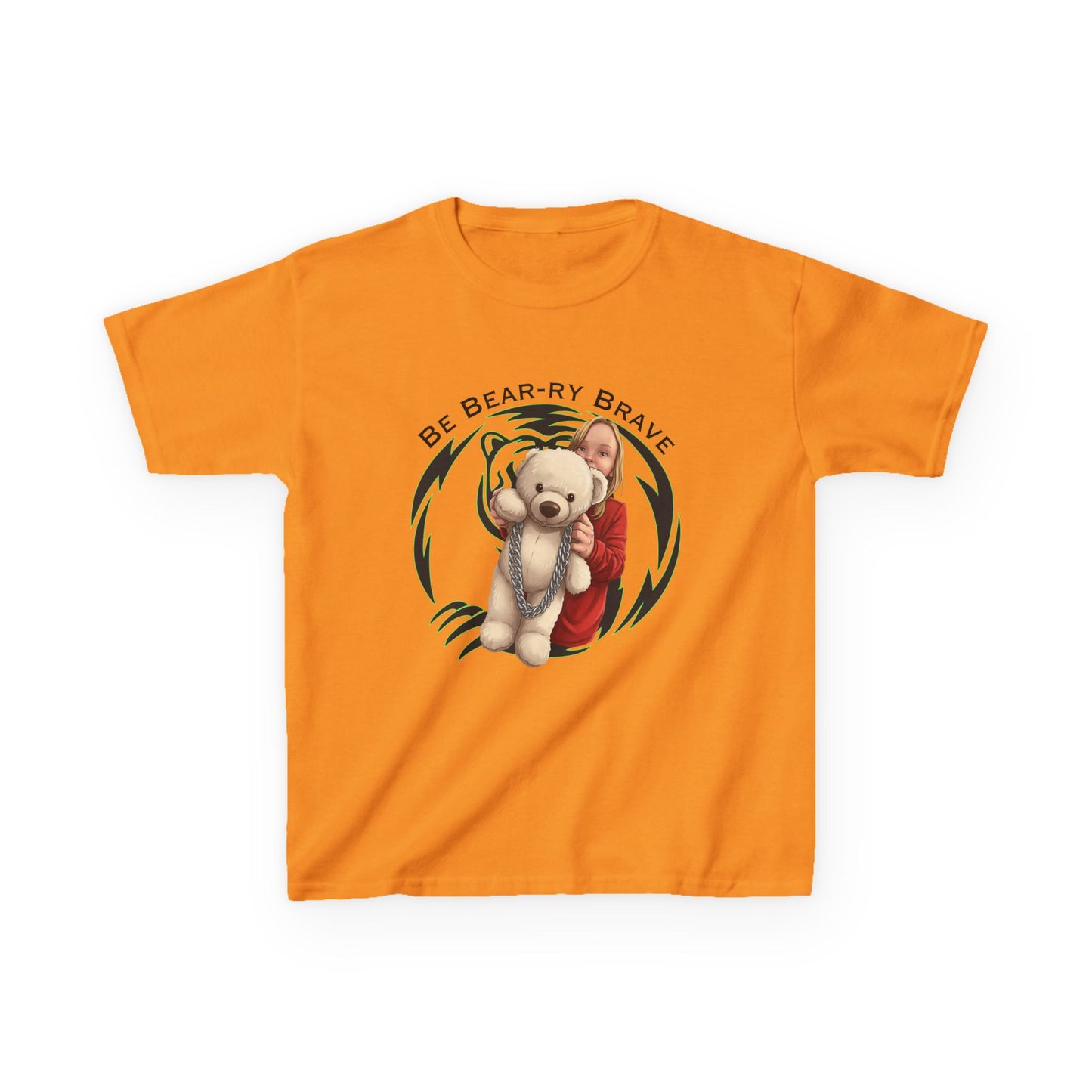 Be Bear-ry Brave Kids T-Shirt — Custom Photo-to-Cartoon Brave Bear Tee