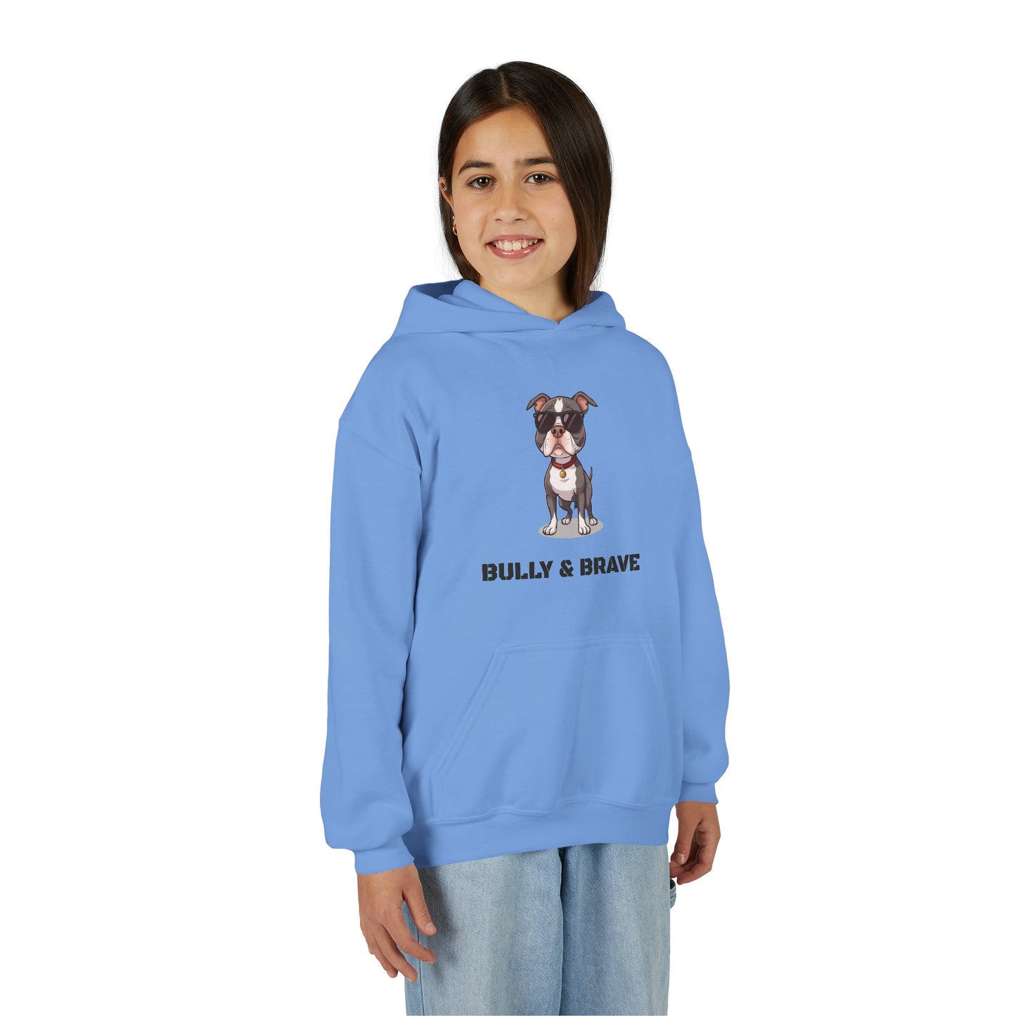 Youth Hoodie — "Bully & Brave" Pitbull Puppy Graphic